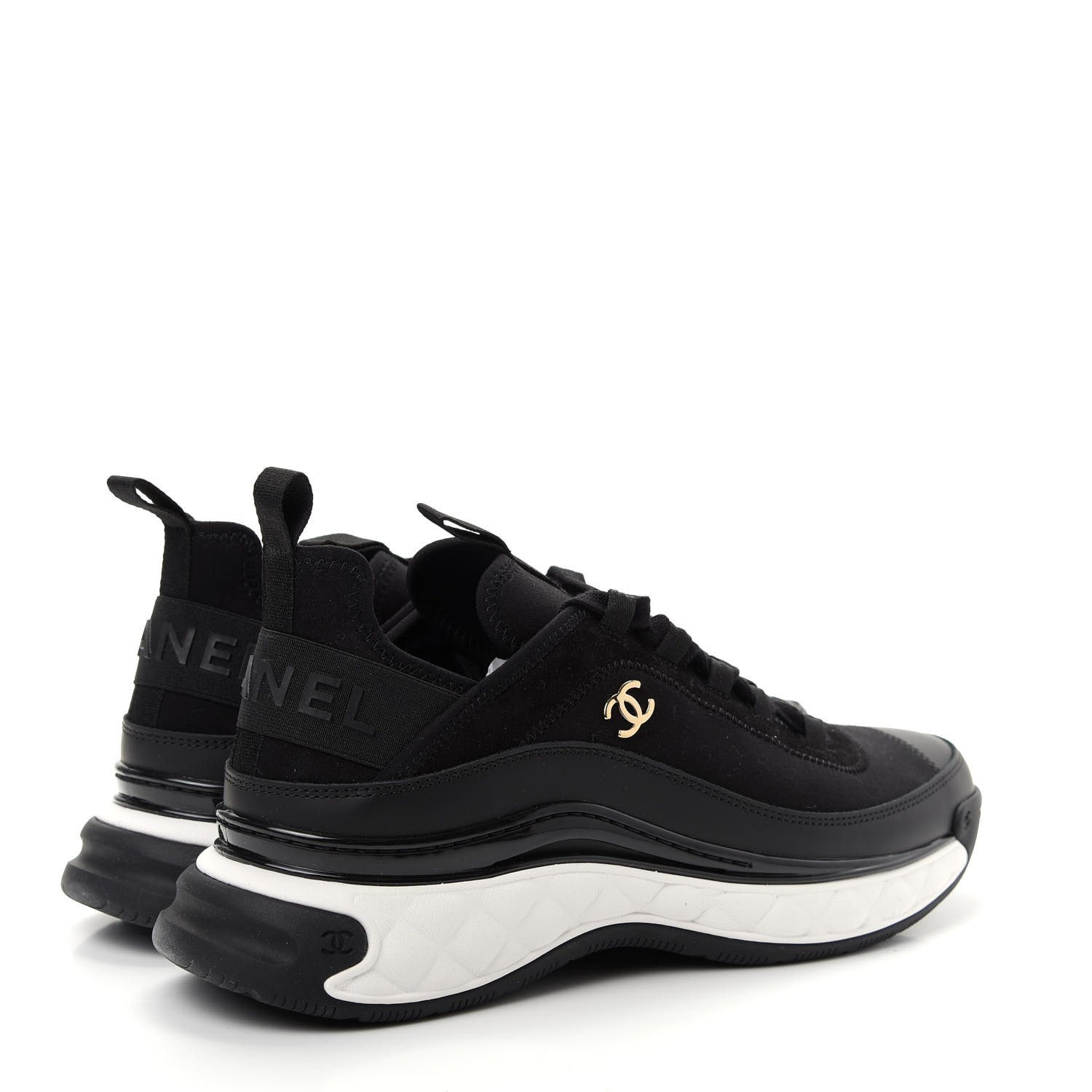chanel cc velvet calfskin mixed fibers black gold chunky sneaker