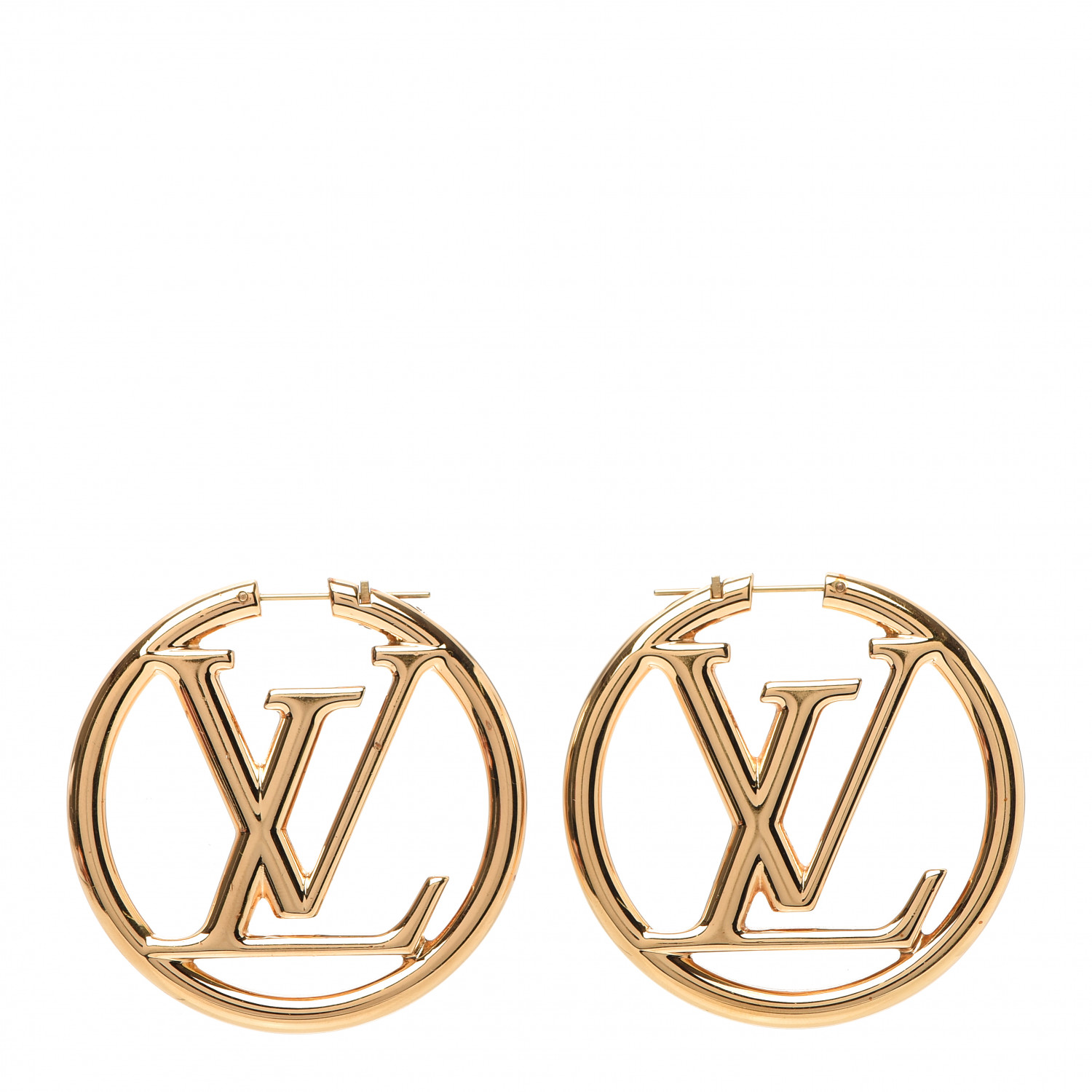LOUIS VUITTON Louise Hoop Embossed LV Circle Earrings Gold