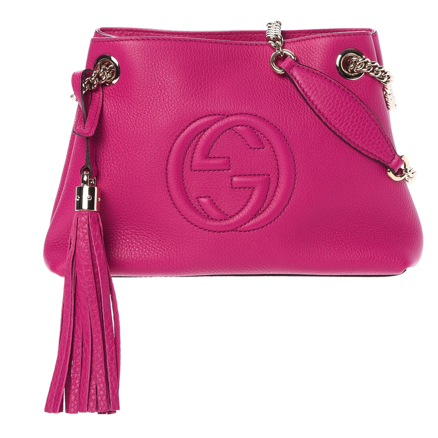 GUCCI Pebbled Calfskin Small Soho Chain Shoulder Bag Violet Magenta ...