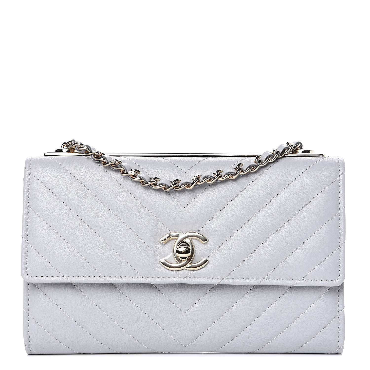 CHANEL Lambskin Chevron Quilted Trendy CC Wallet On Chain WOC Grey 510387