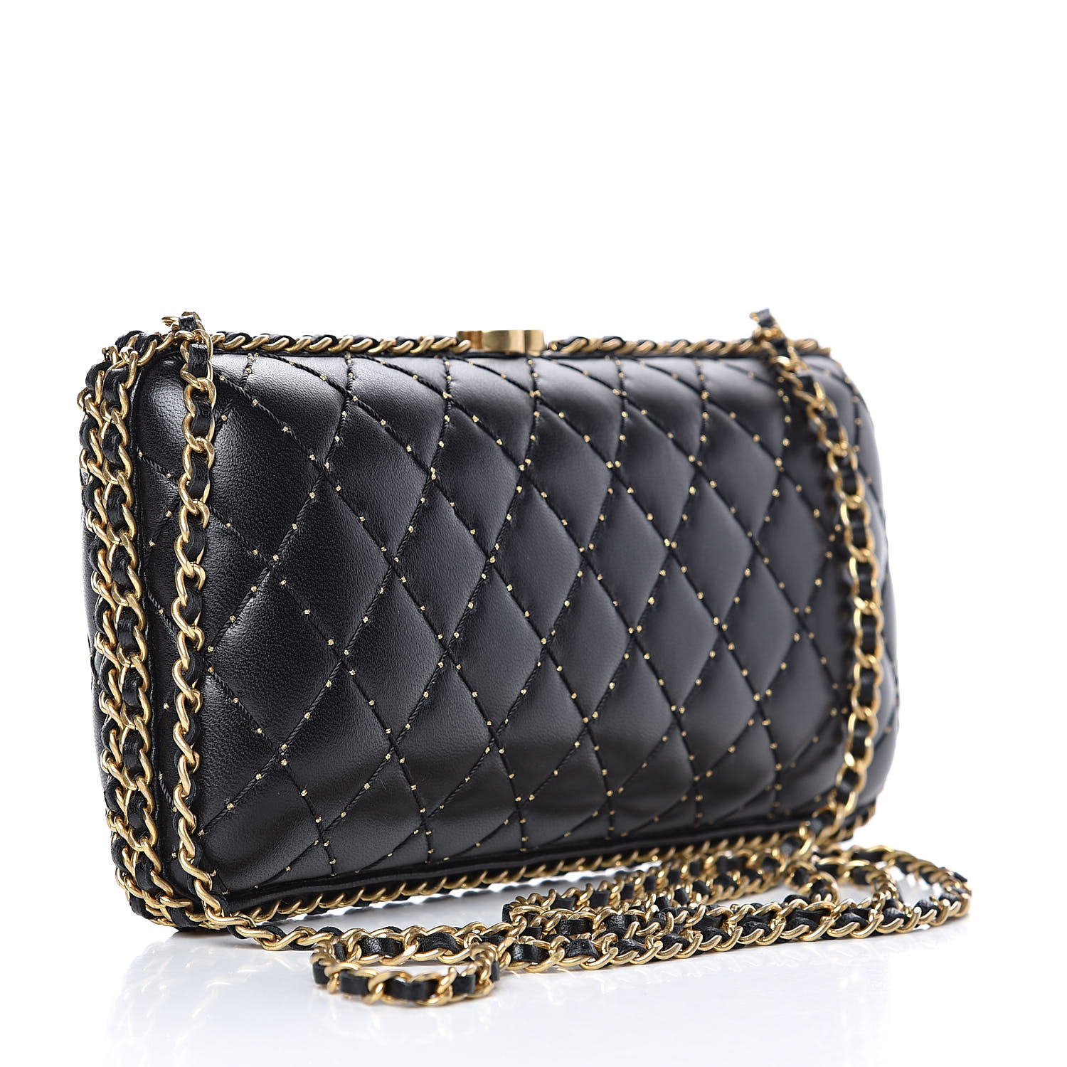 CHANEL Lambskin Quilted Chain Around Evening Clutch Black 510554