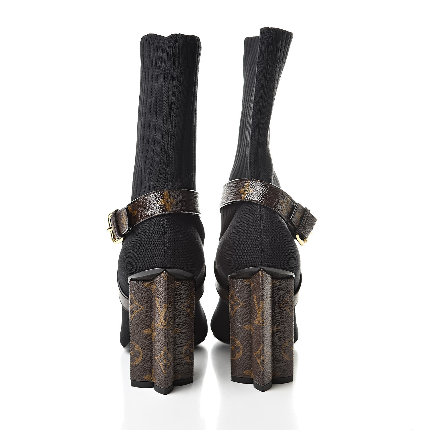 LOUIS VUITTON Monogram Stretch Fabric Silhouette Ankle Boots 40 Black 508483