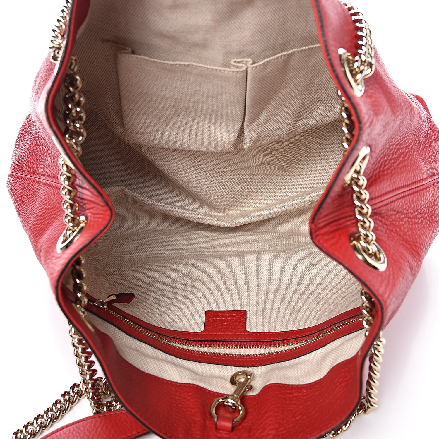 GUCCI Pebbled Calfskin Medium Soho Chain Shoulder Bag Tabasco Red 510979