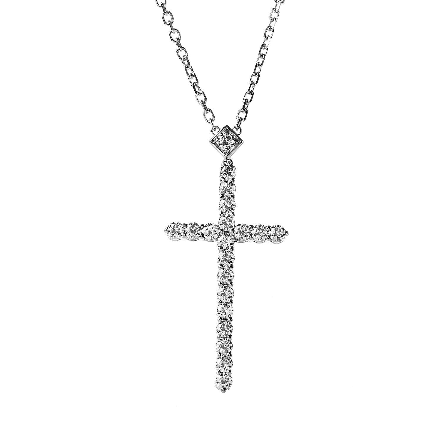 CARTIER 18K White Gold Diamond Large Cross Necklace 500920