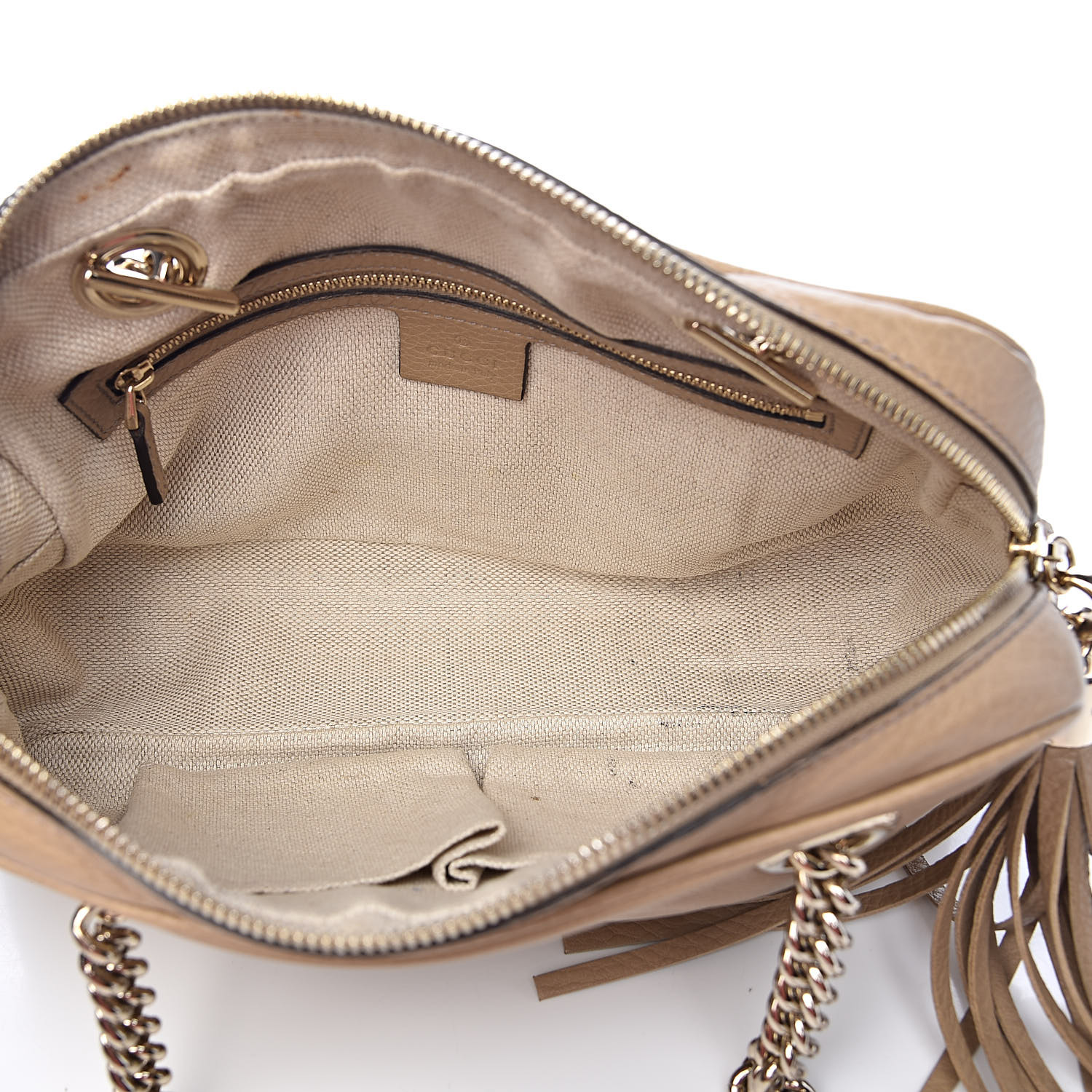 GUCCI Pebbled Calfskin Soho Chain Small Shoulder Bag Beige 510975