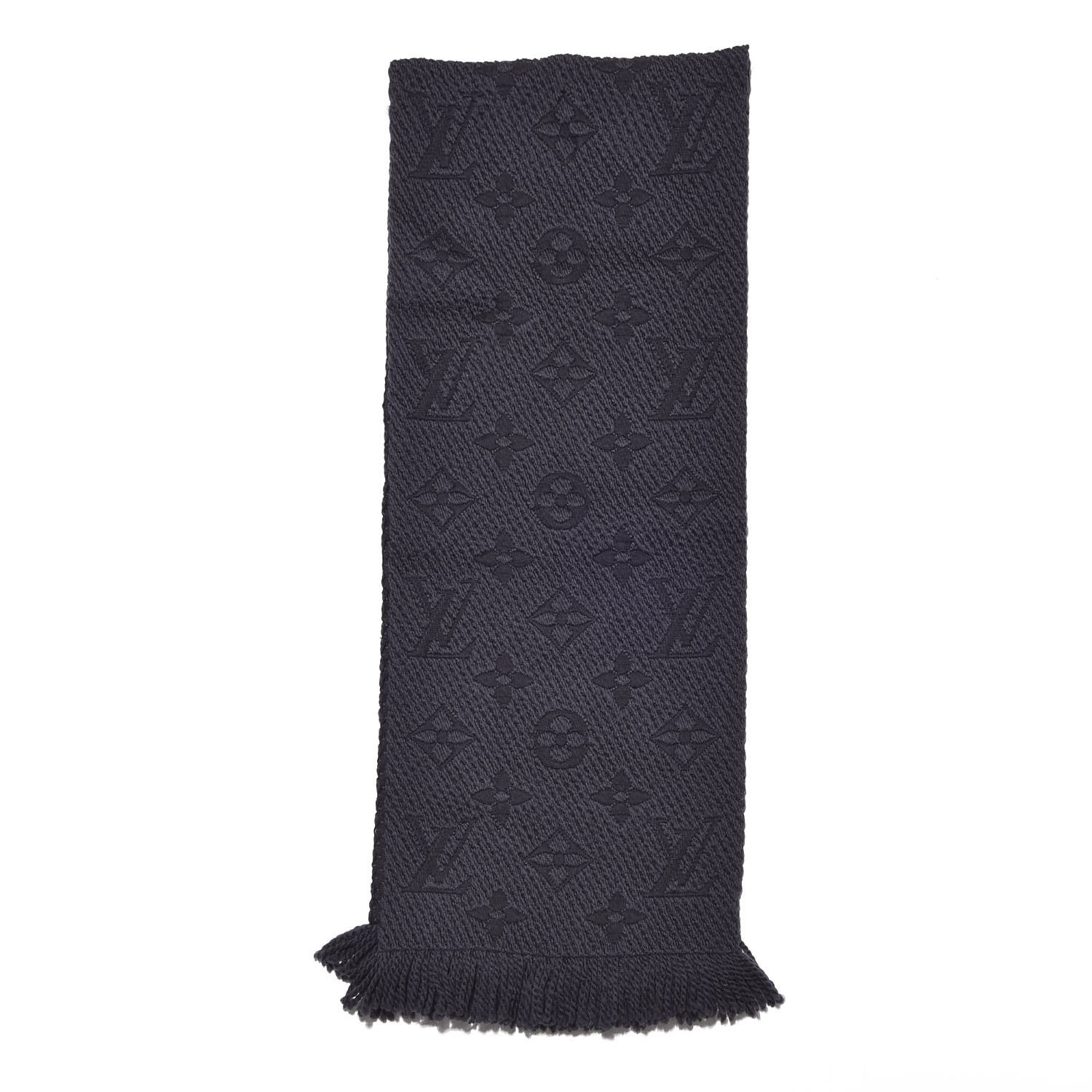 LOUIS VUITTON Wool Silk Logomania Scarf Charcoal Grey 319711