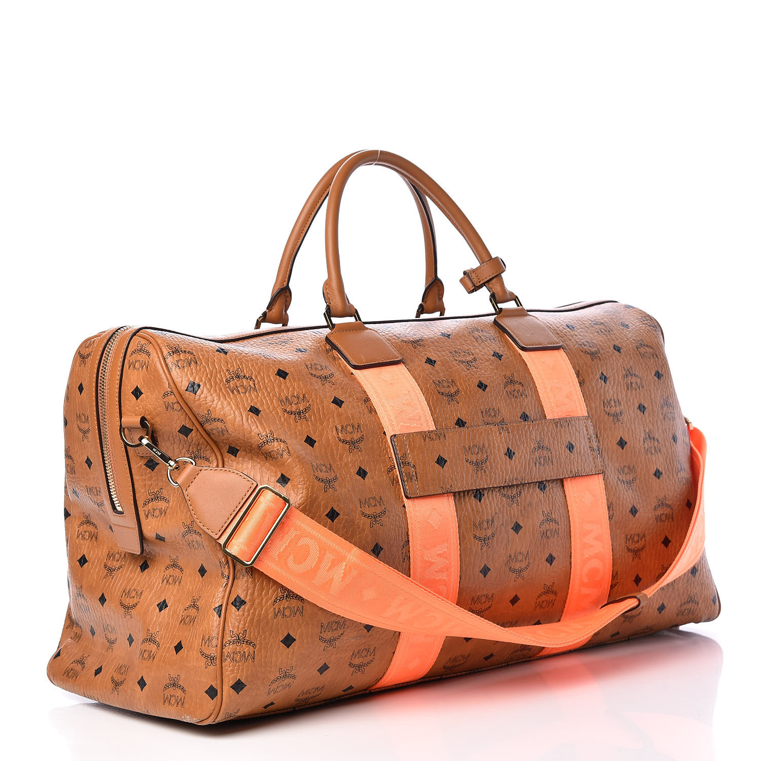 MCM Visetos Large Traveler Weekender Bag Cognac Neon Orange 446335 ...