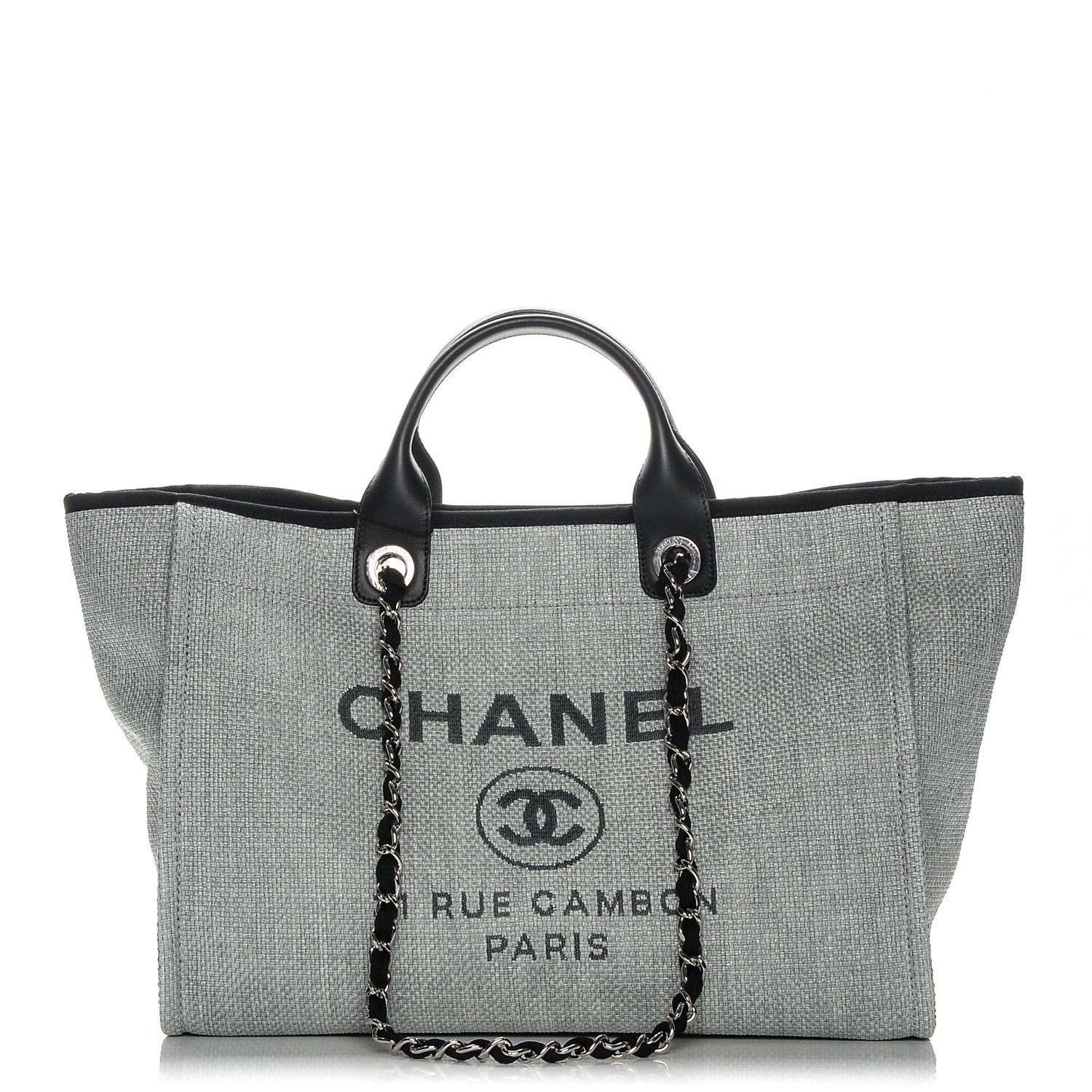 CHANEL Canvas Large Deauville Tote Grey 192775 FASHIONPHILE