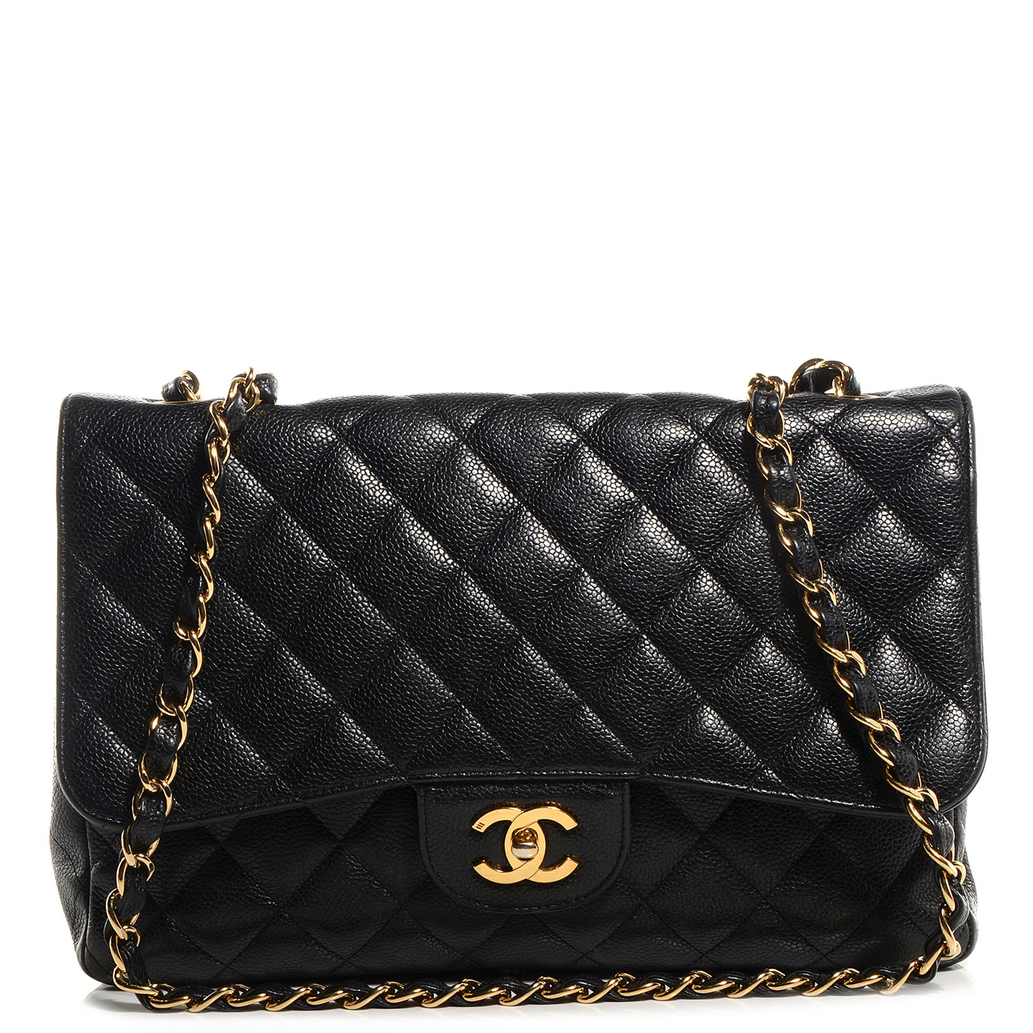 CHANEL Caviar Jumbo Single Flap Black 74492