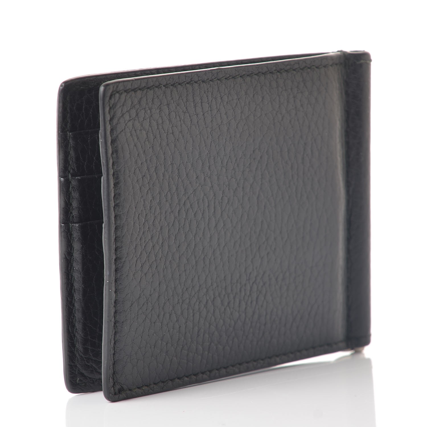 GUCCI Calfskin Mens Money Clip Bi-Fold Wallet Black 342129