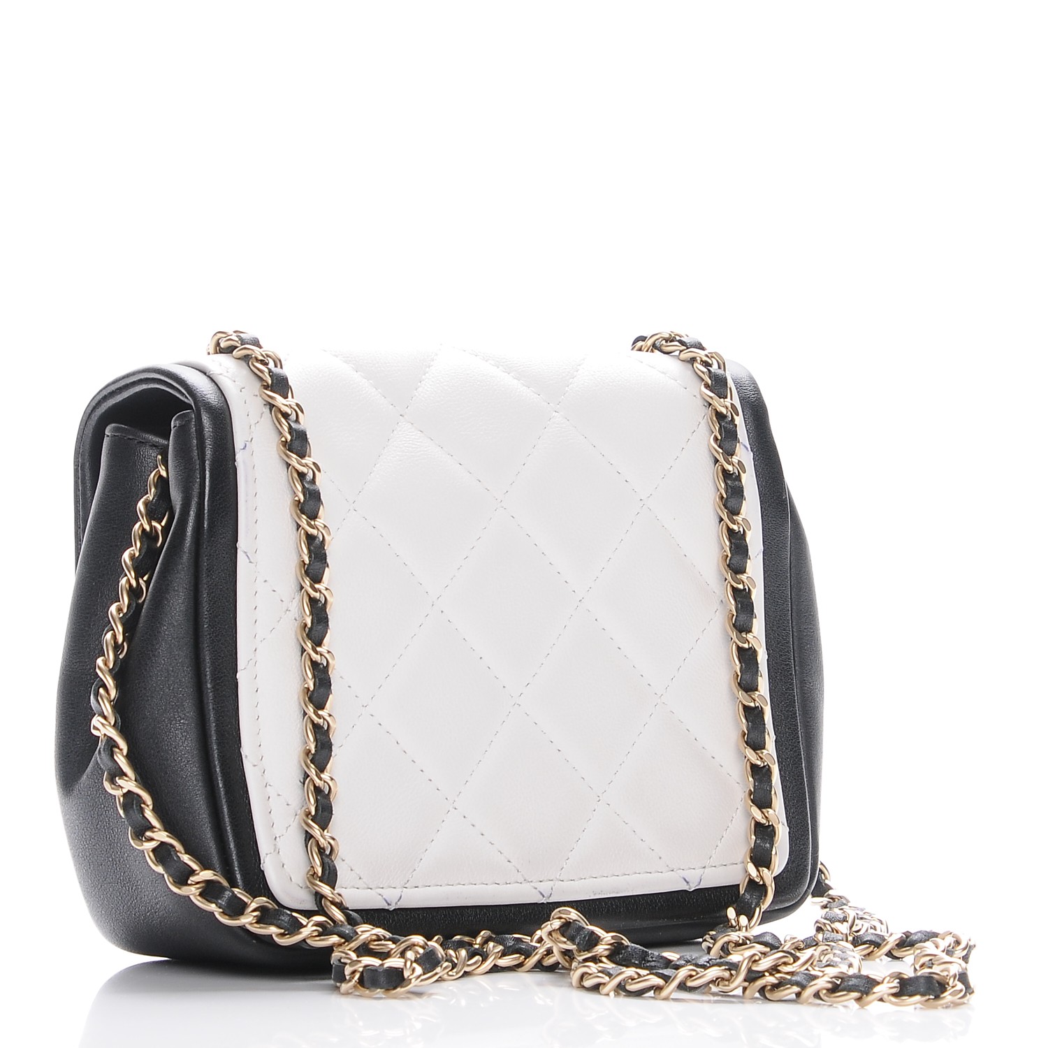 CHANEL Lambskin Quilted Graphic Mini Flap Bag White Black 220517