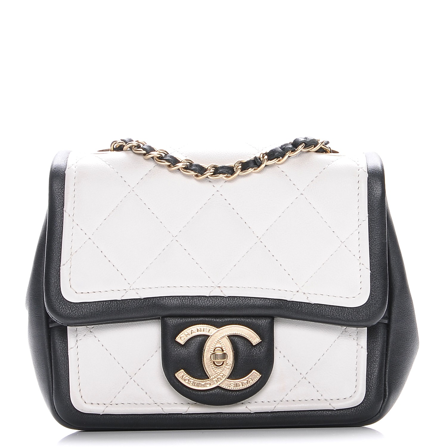 CHANEL Lambskin Quilted Graphic Mini Flap Bag White Black 220517