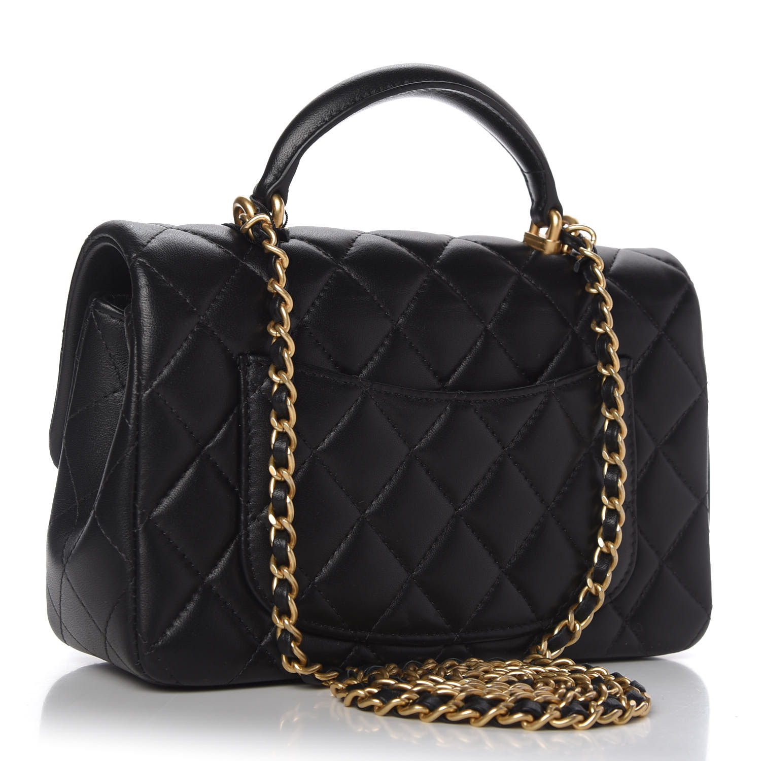 CHANEL Lambskin Quilted Mini Top Handle Rectangular Flap Black 793484 ...