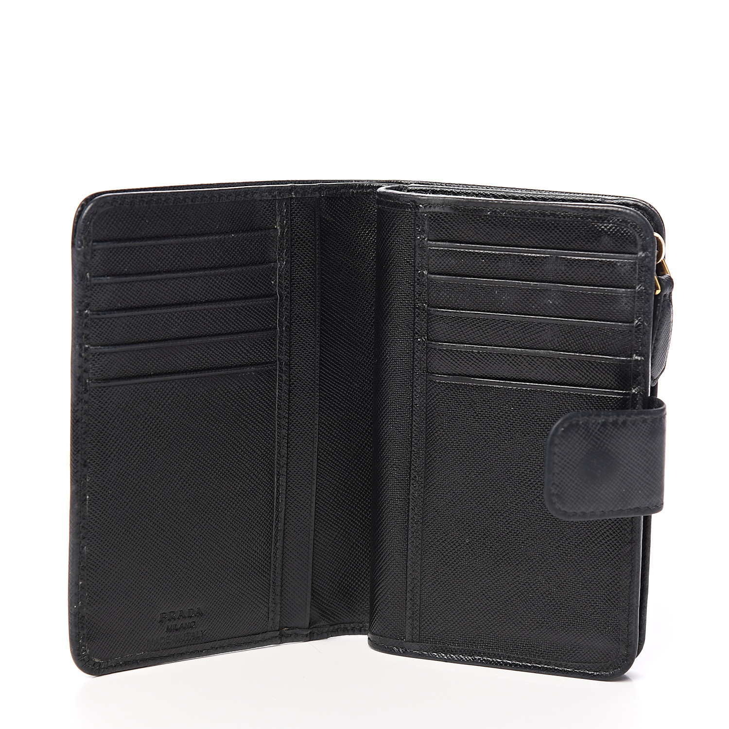 PRADA Saffiano Metal Compact Wallet Black 550981 | FASHIONPHILE