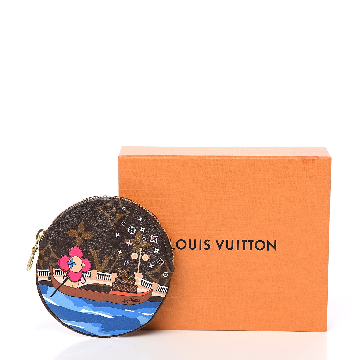 LOUIS VUITTON Monogram 2019 Christmas Animation Round Coin Purse Blue 550306