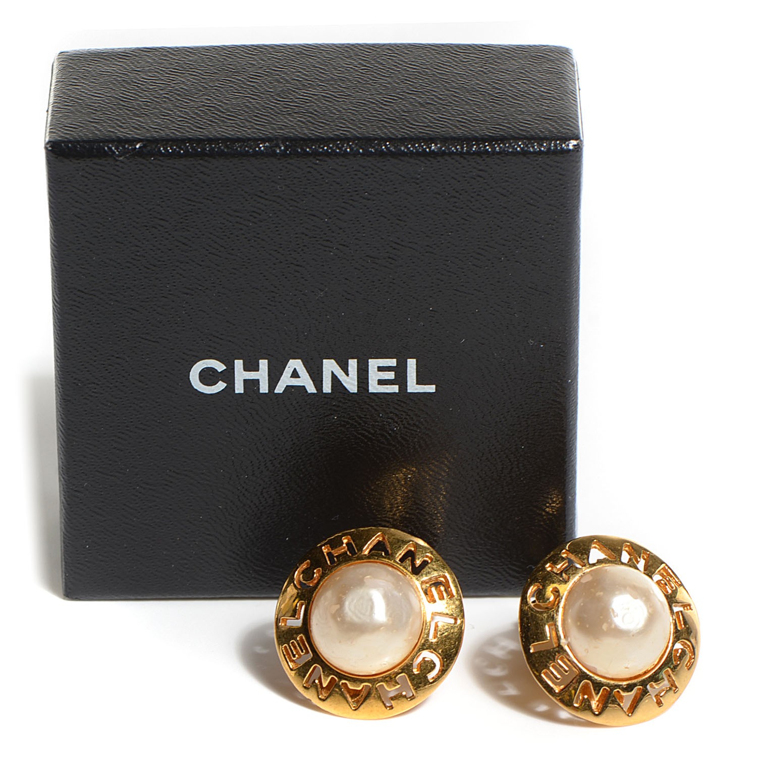 CHANEL Pearl Clip On Earrings Gold 103446