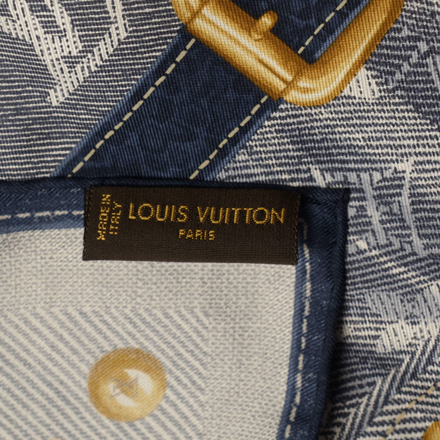 LOUIS VUITTON Silk Monogram New Denim Bandana Scarf Navy Blue 116139