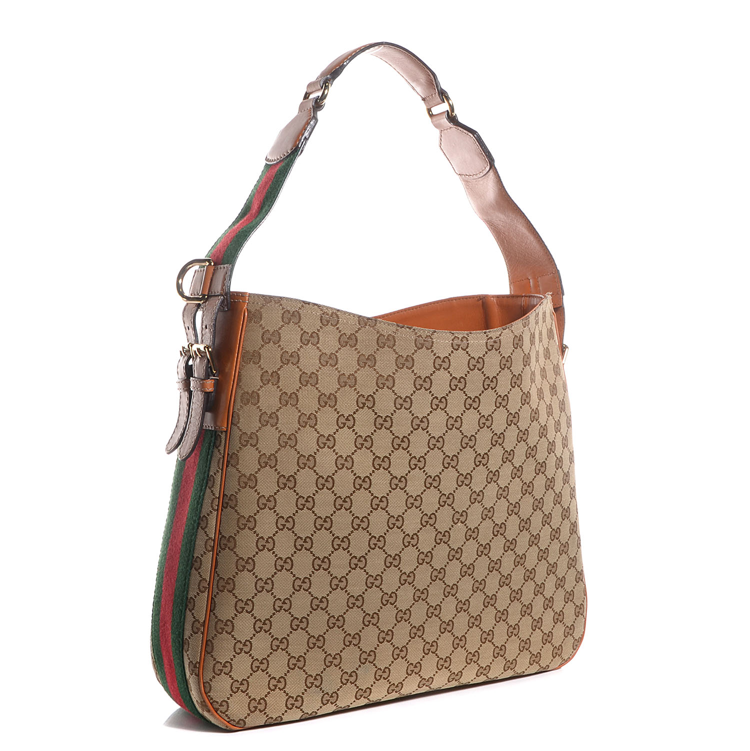 GUCCI Monogram Medium Heritage Shoulder Bag Tan 80352