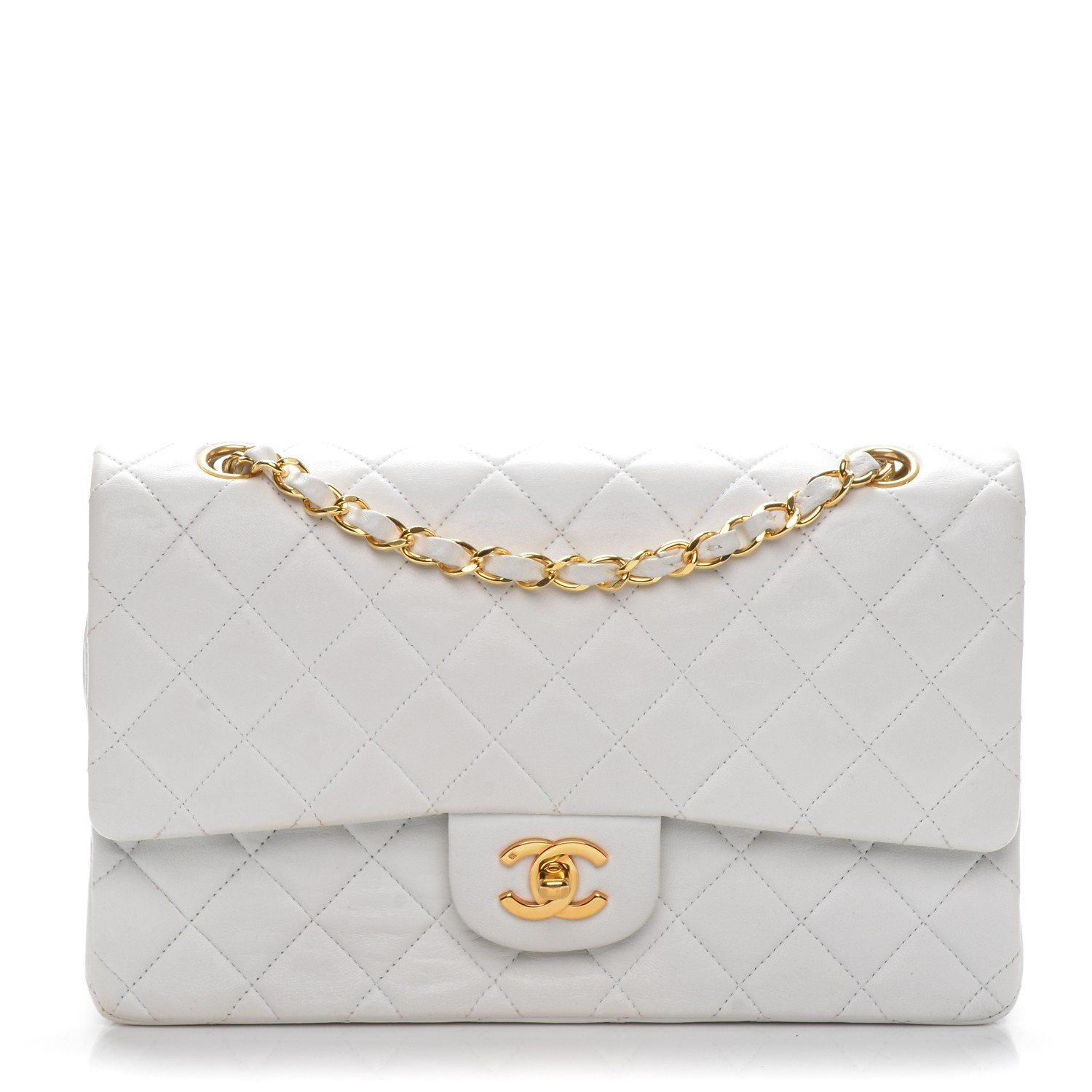 CHANEL Lambskin Quilted Medium Double Flap White 189846