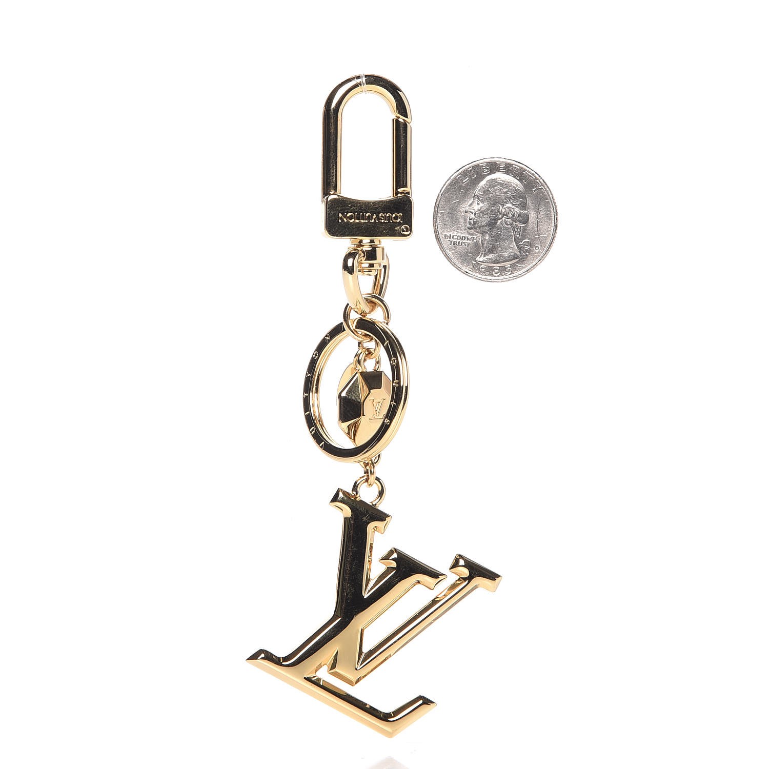 LOUIS VUITTON Goldtone Metal LV Facettes Key Holder And Bag Charm