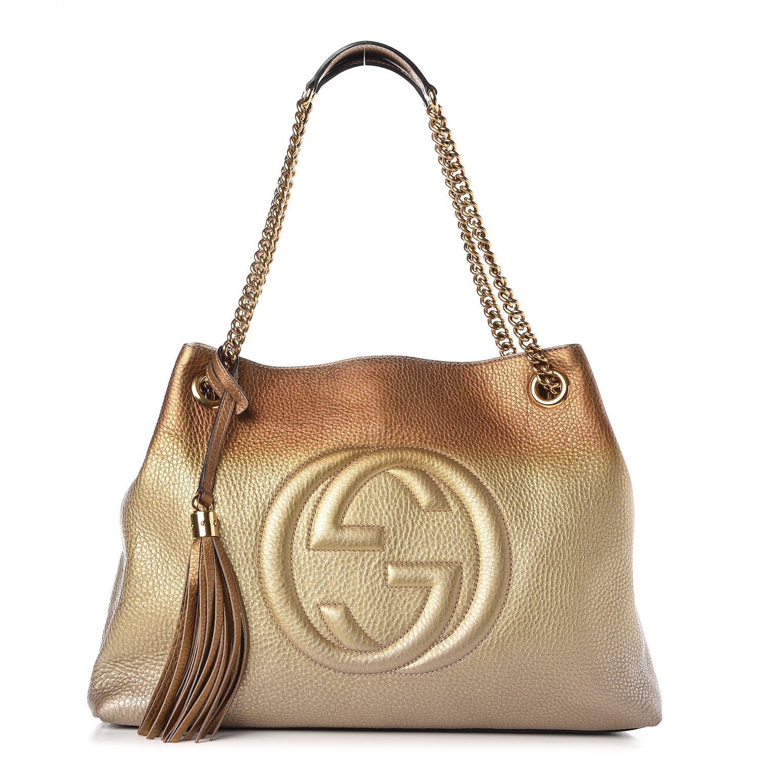 GUCCI Metallic Pebbled Calfskin Medium Soho Chain Shoulder Bag Gold ...