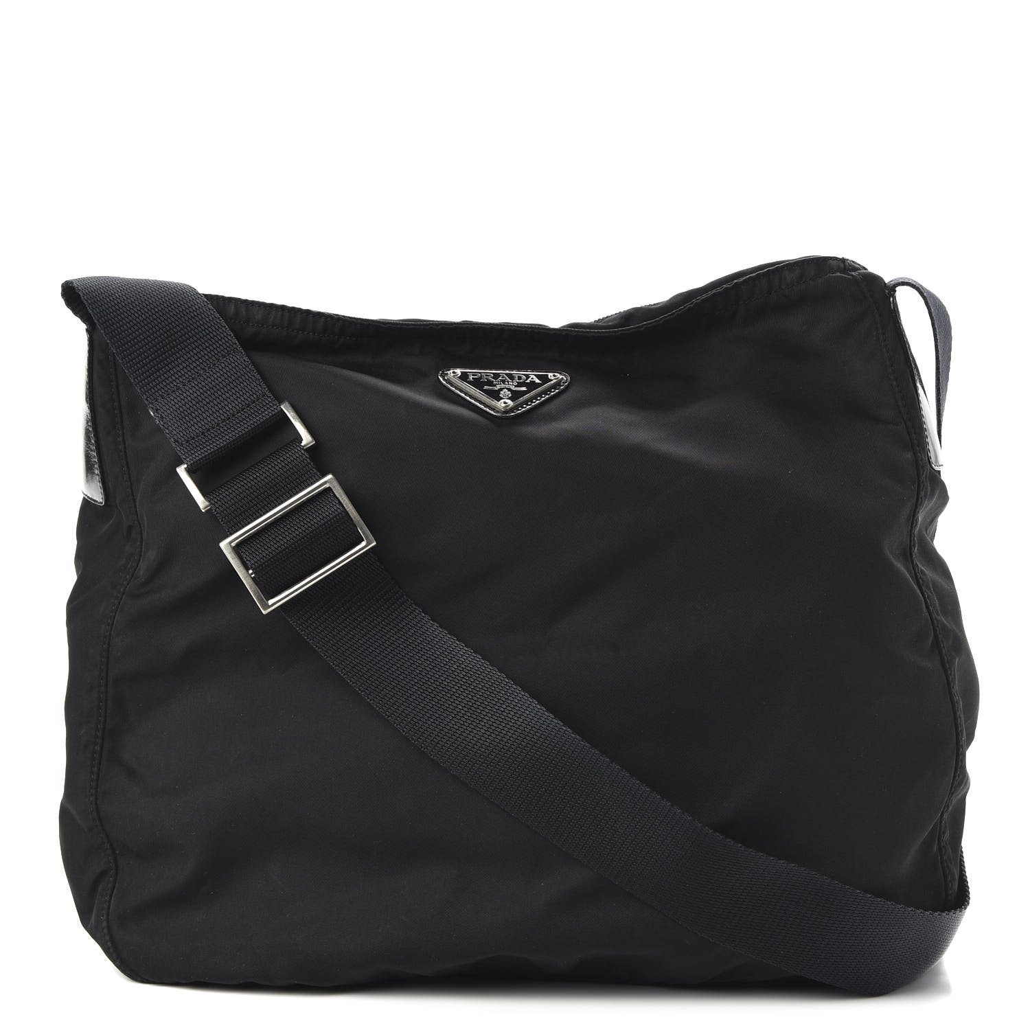 PRADA Nylon Flat Messenger Bag Black 653730 | FASHIONPHILE