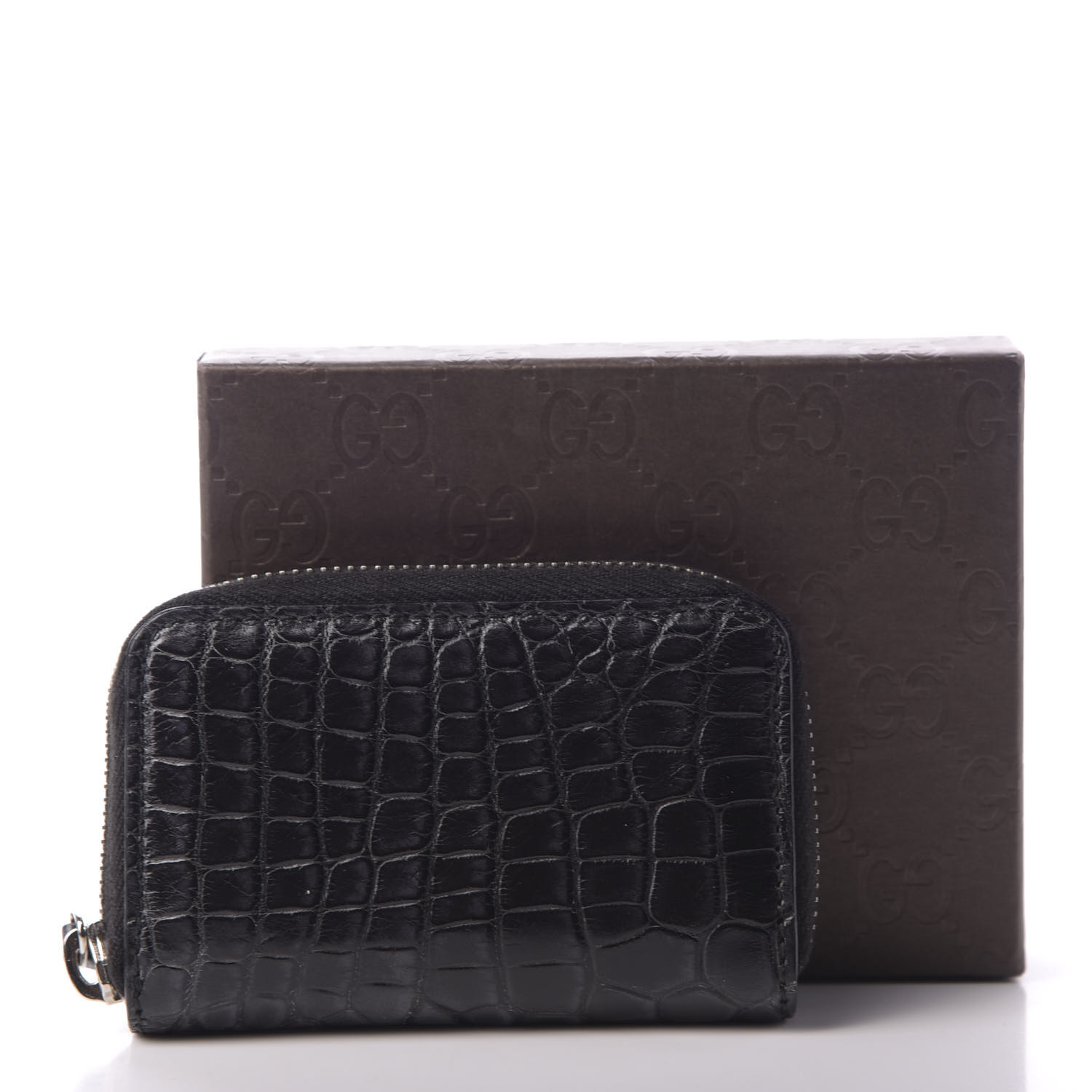 ambition At afsløre betalingsmiddel GUCCI Crocodile Zip Around Card Case Black 652550 | FASHIONPHILE