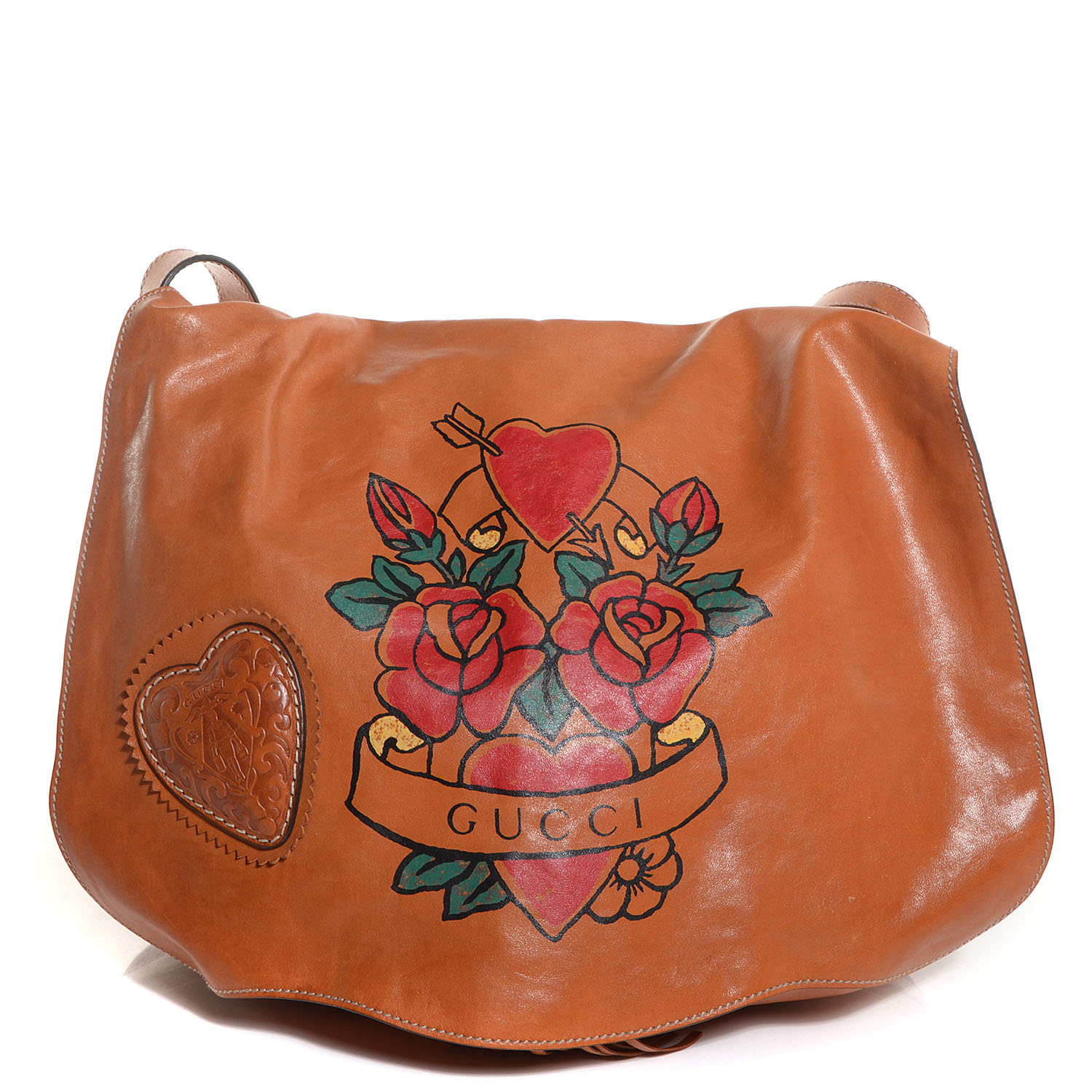 GUCCI Leather Tattoo Heart Tribeca Messenger Bag 89096