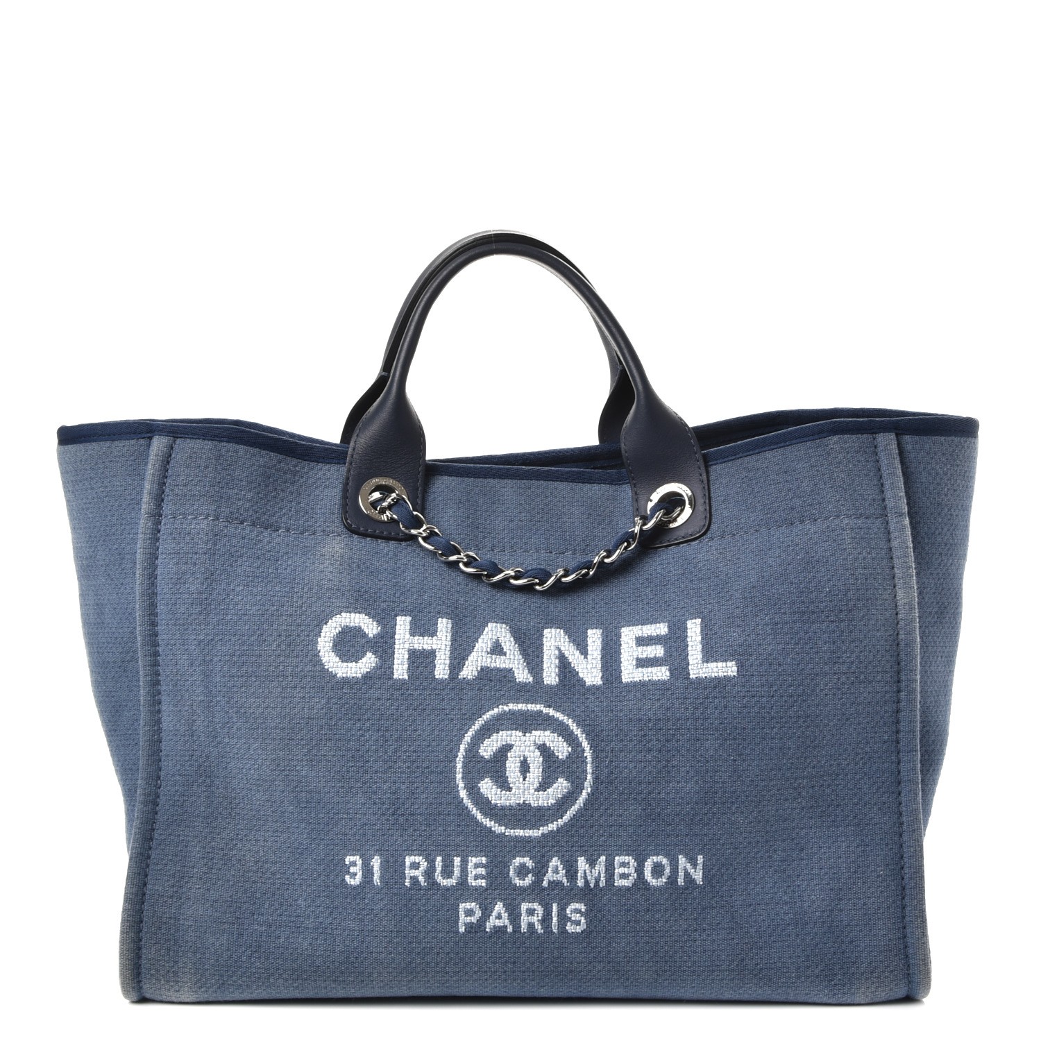 CHANEL Canvas Large Deauville Tote Blue 240396