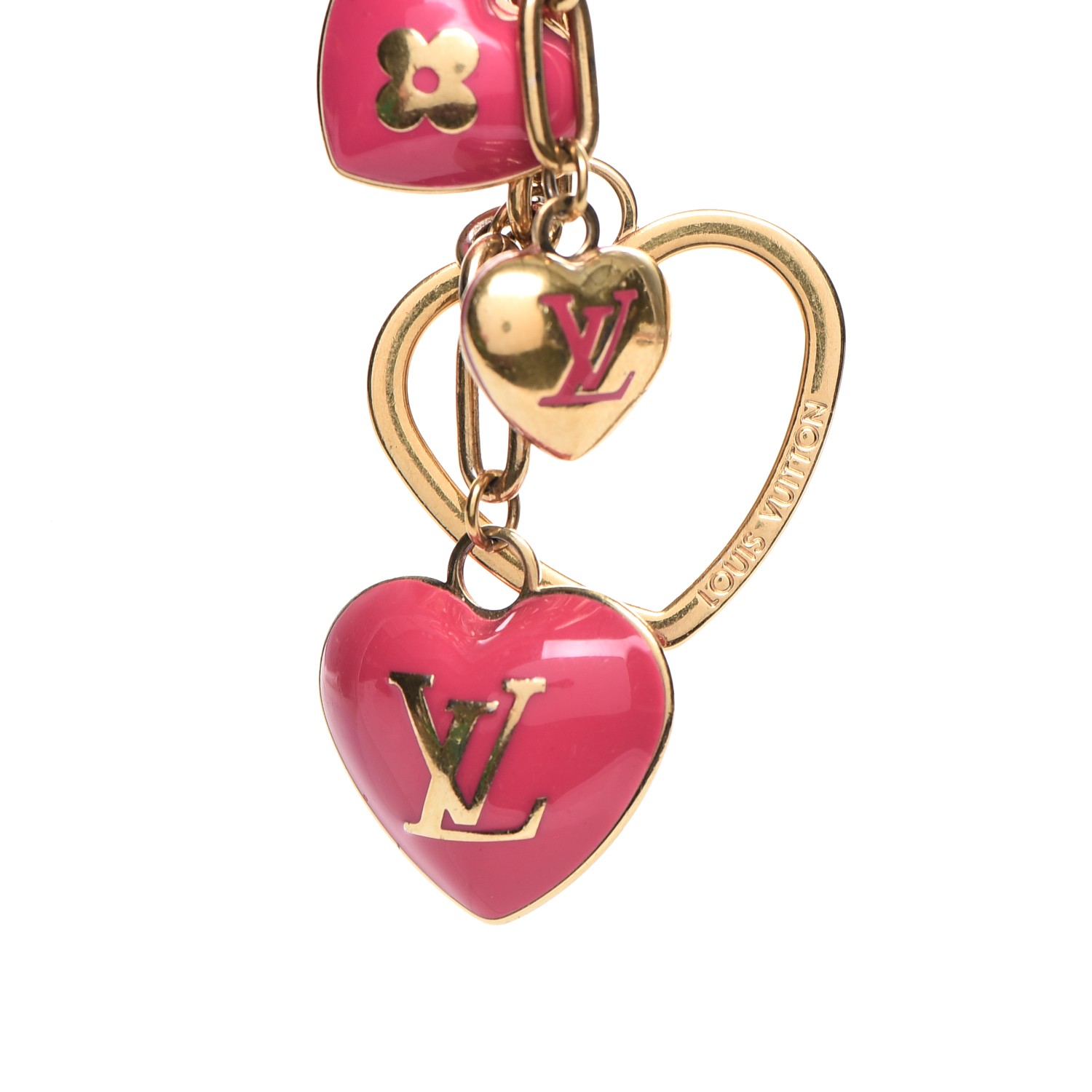 LOUIS VUITTON Coeurs Heart Bag Charm Key Holder Pink 225085 | FASHIONPHILE