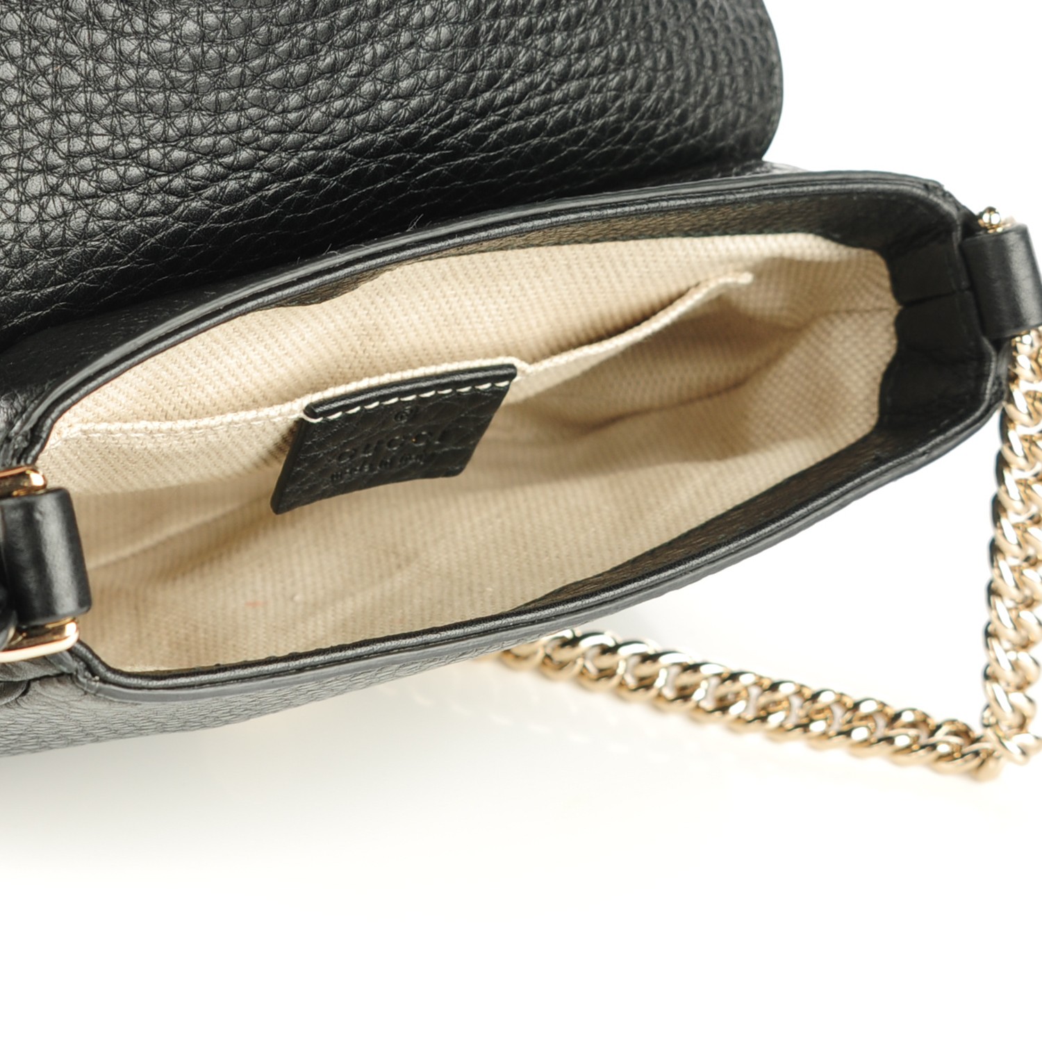 GUCCI Pebbled Calfskin Small Soho Chain Shoulder Bag Black 123159