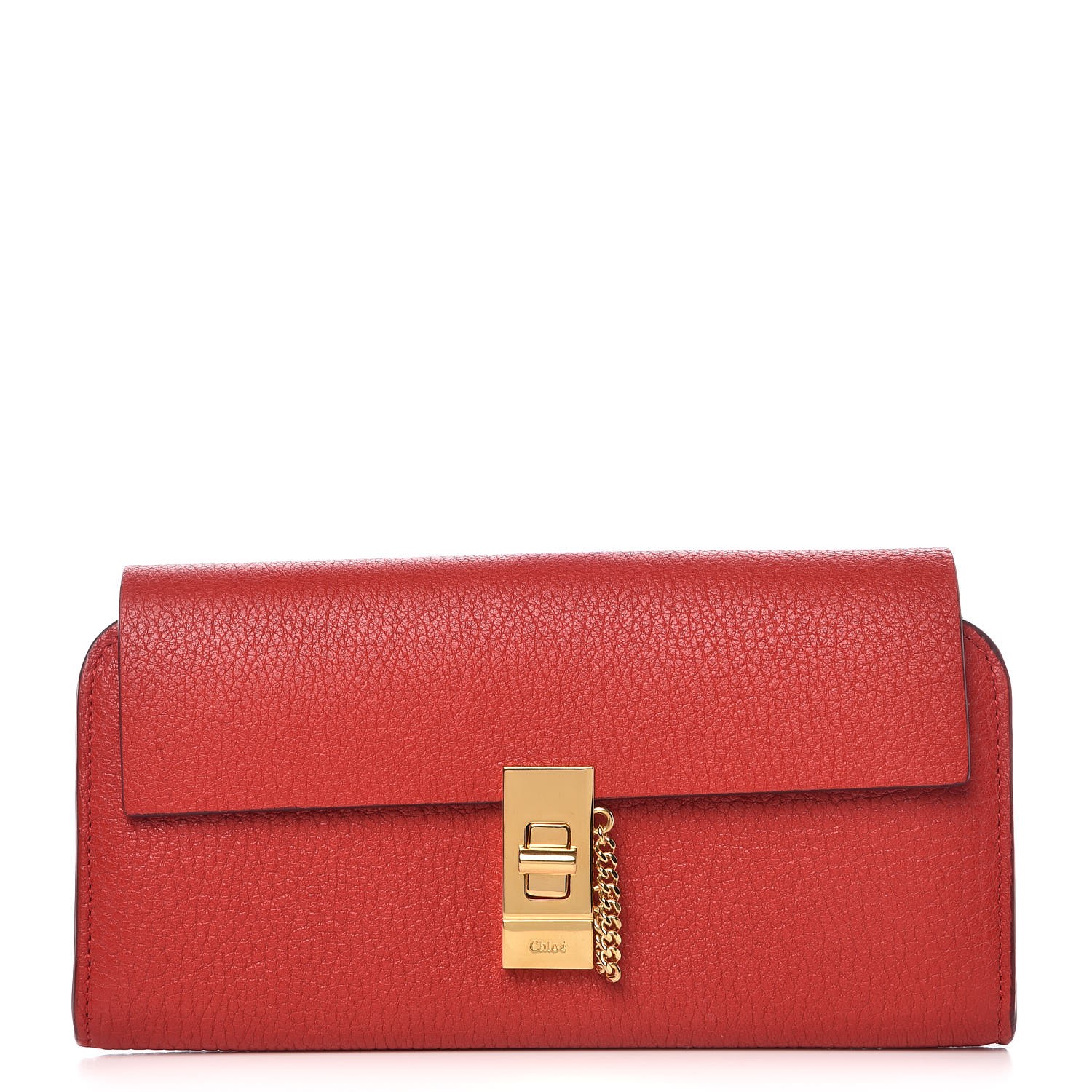 CHLOE Grained Lambskin Drew Long Wallet with Flap Plaid Red 311244 ...