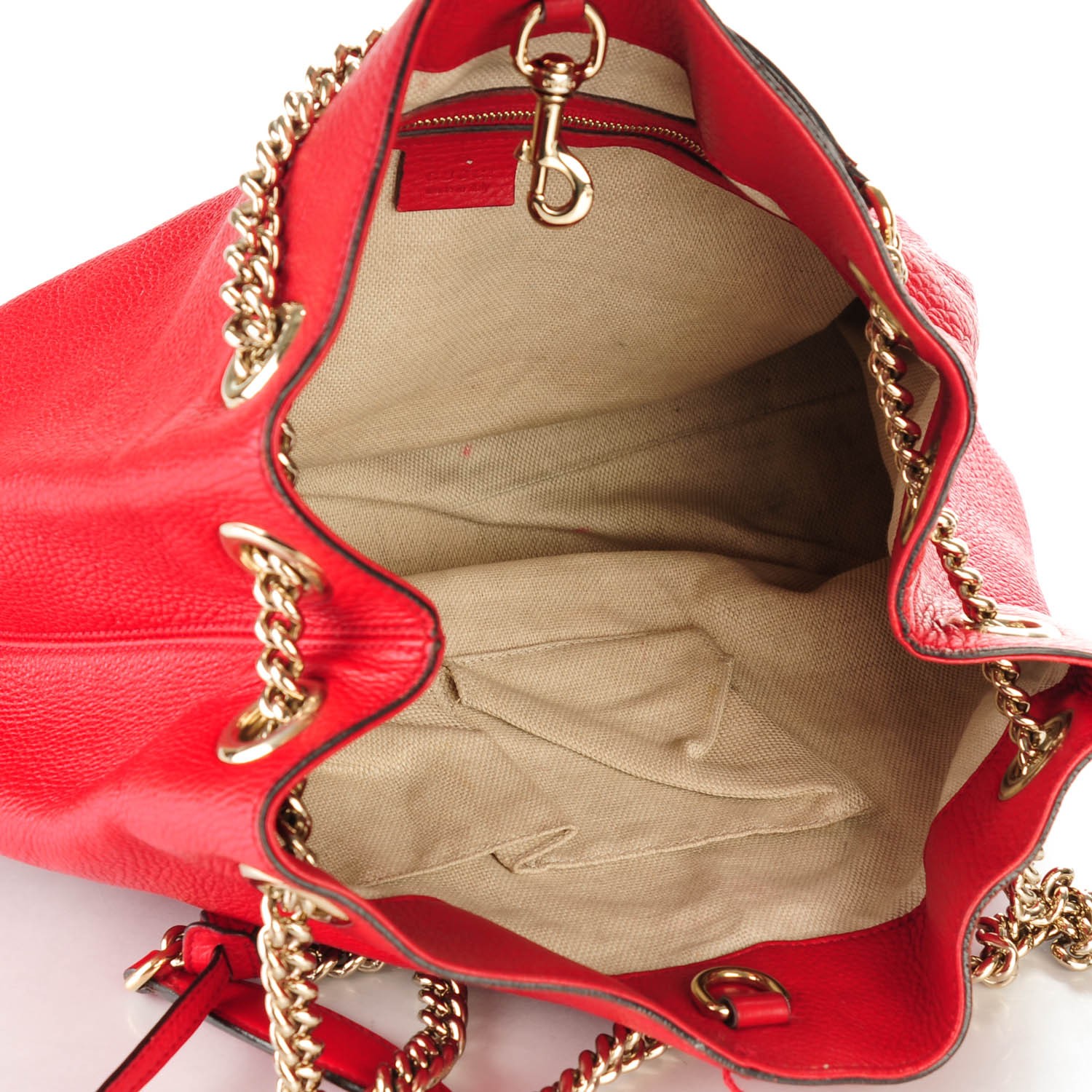 GUCCI Pebbled Calfskin Medium Soho Chain Shoulder Bag Tabasco Red 151677