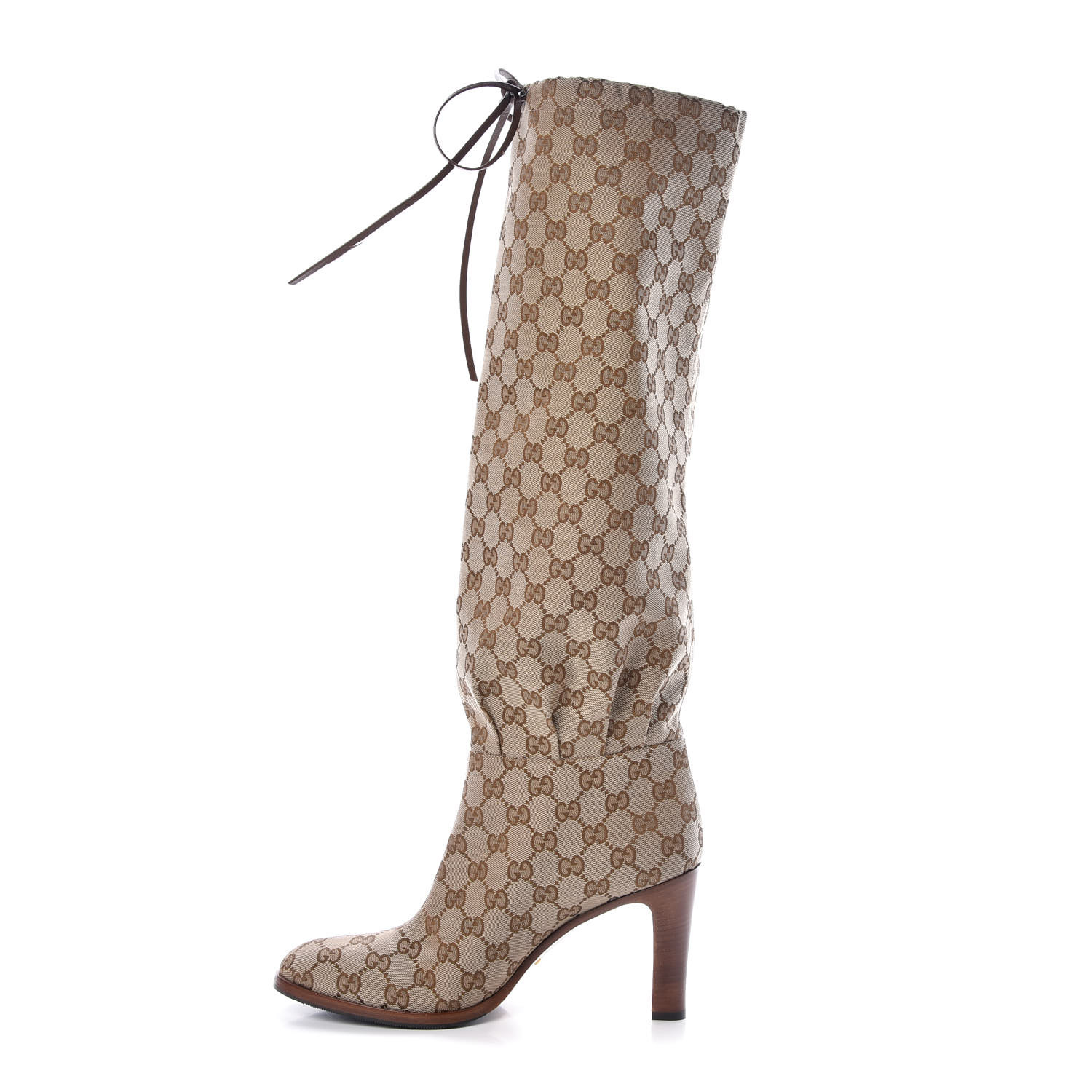 GUCCI Monogram Over the Knee Boots 40.5 Beige Ebony 401941