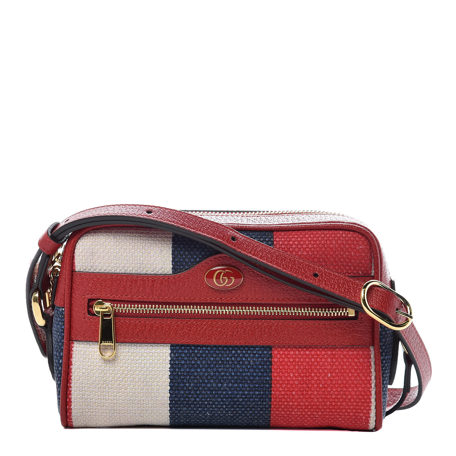 GUCCI Canvas Sylvie Stripe Mini Ophidia Shoulder Bag Red White Blue 401114