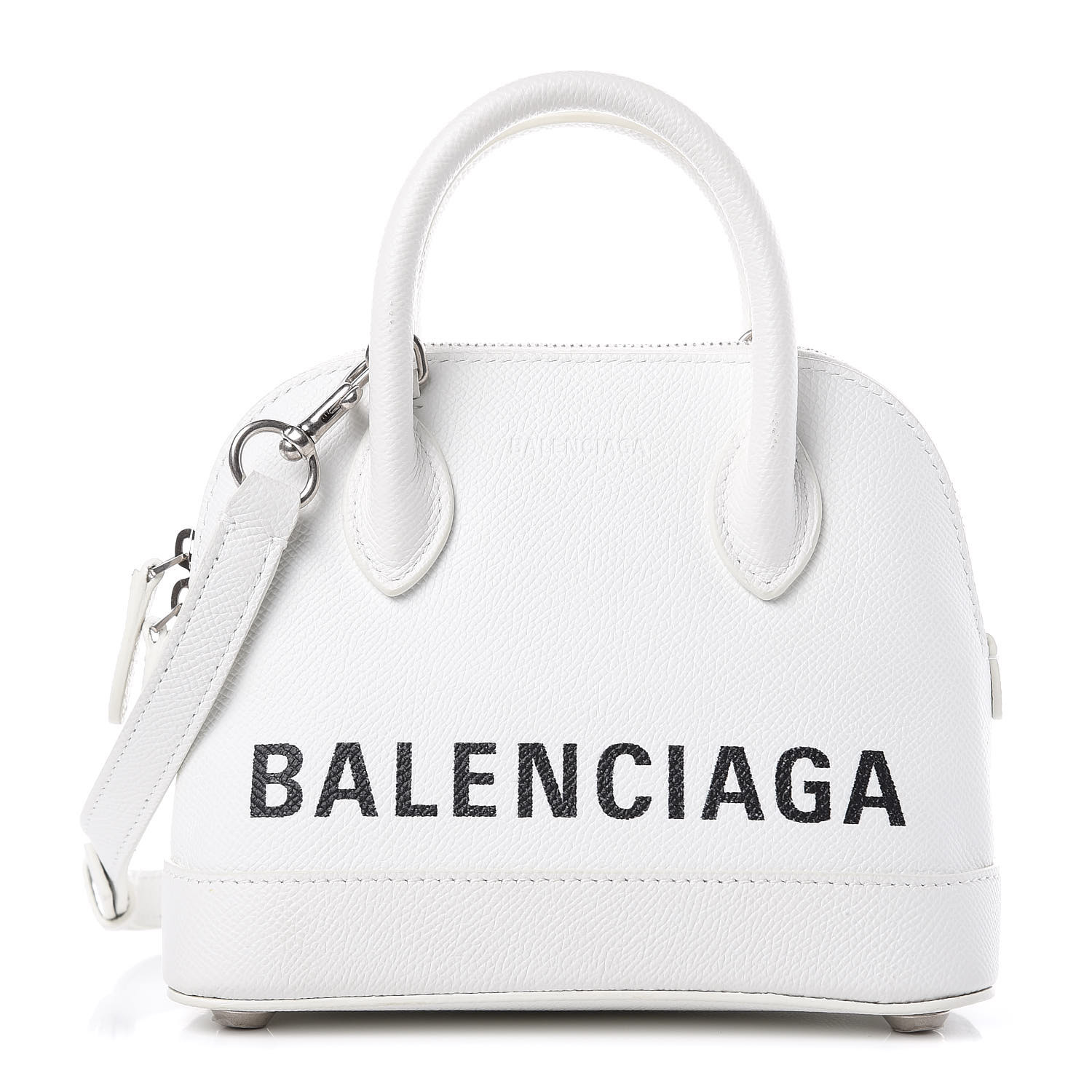 BALENCIAGA Grained Calfskin Ville Top Handle Bag XXS White 401599