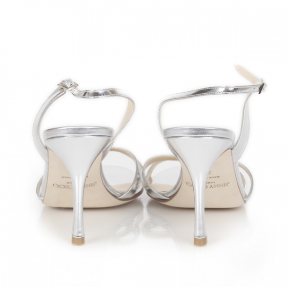 JIMMY CHOO Leather India Sandals Silver 38.5 19458