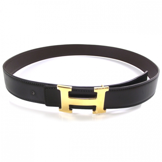HERMES Leather Reversible Constance H Belt 90 Black and Brown 19838