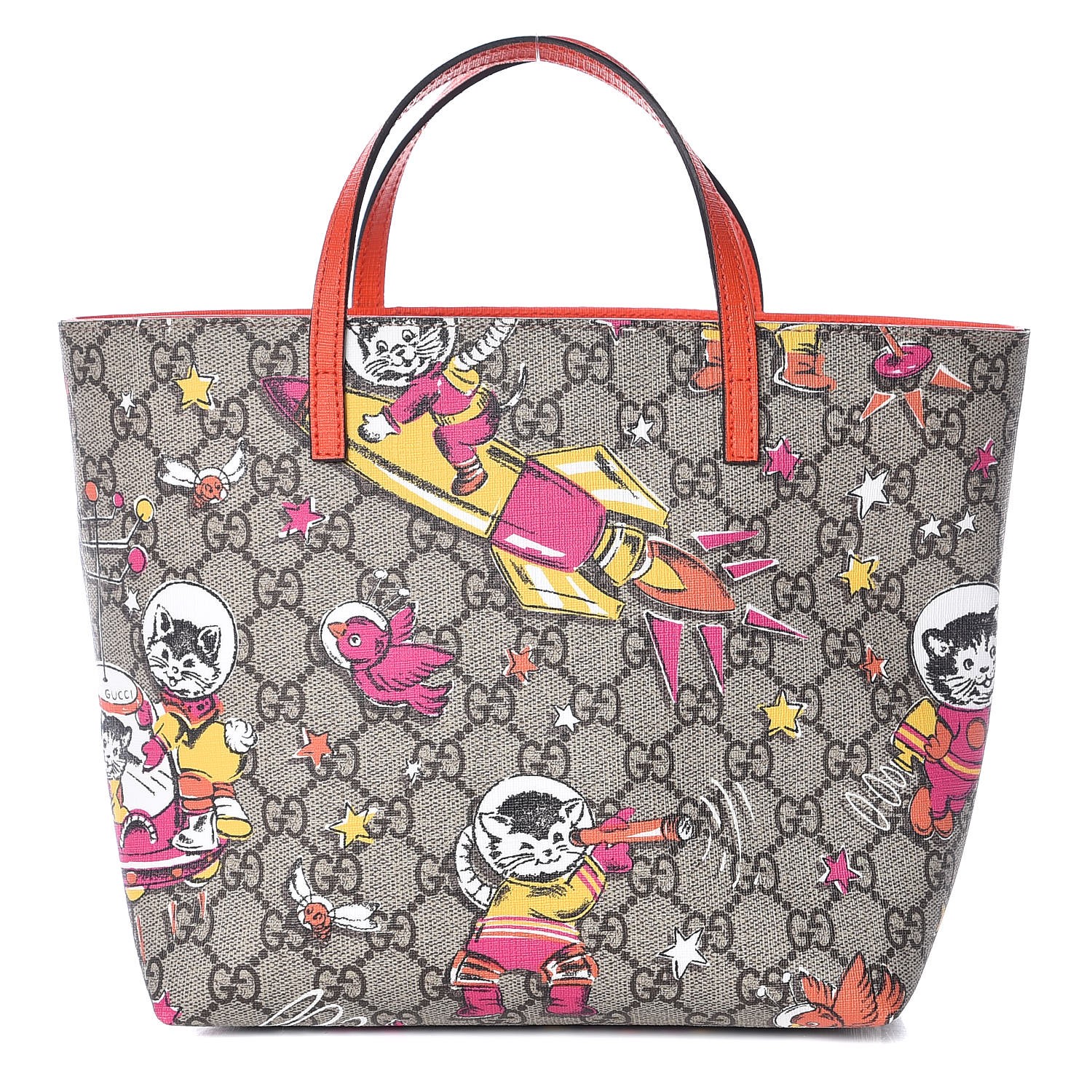 GUCCI GG Supreme Monogram Kids Space Cat Tote Orange 346930