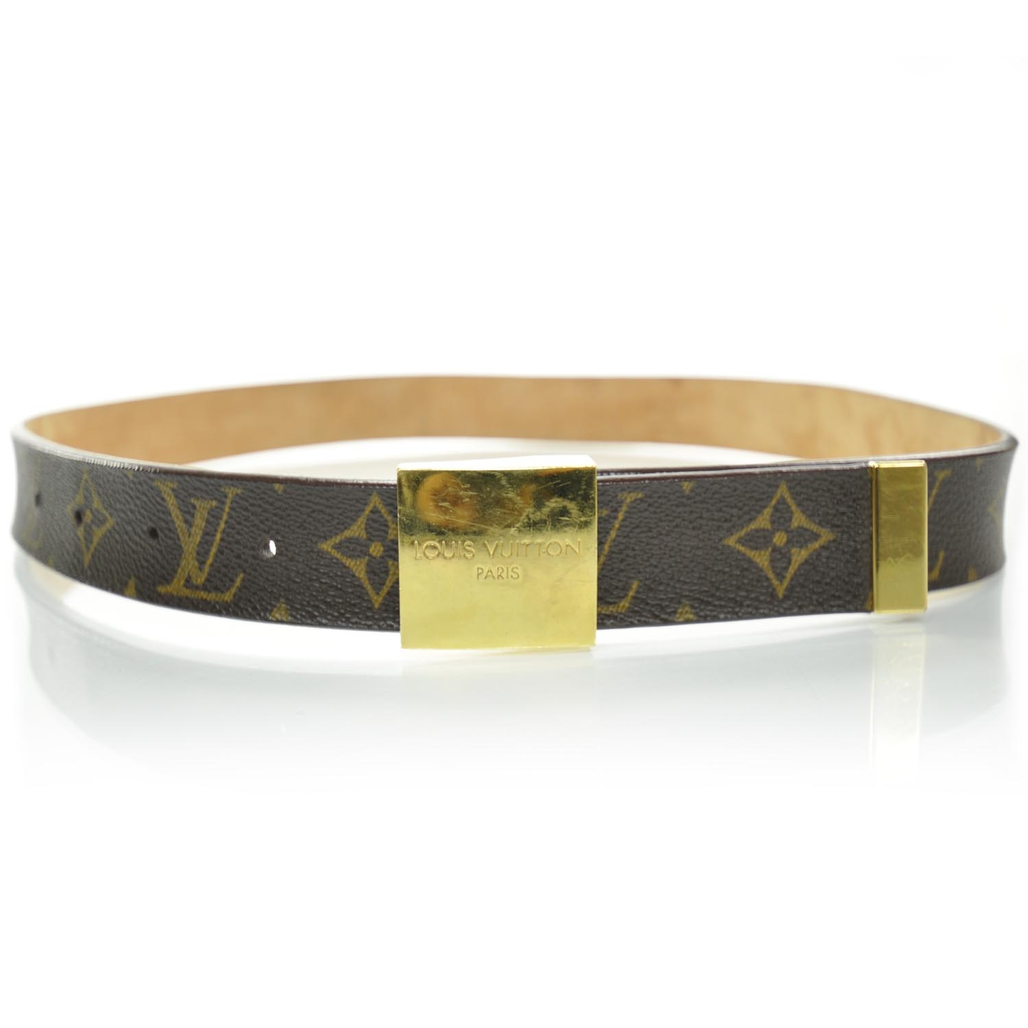 Louis Vuitton Leather Belt Saint Tulle LV Gold Buckle