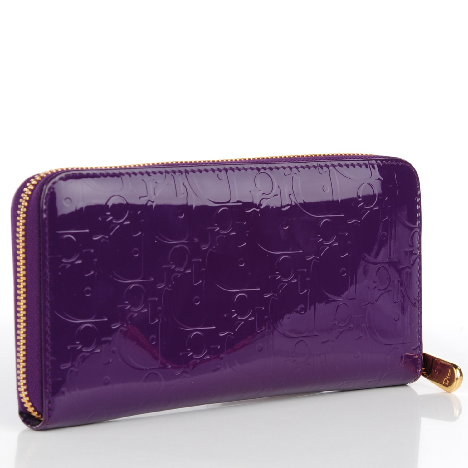 CHRISTIAN DIOR Patent Ultimate Voyageur Zip Around Wallet Purple