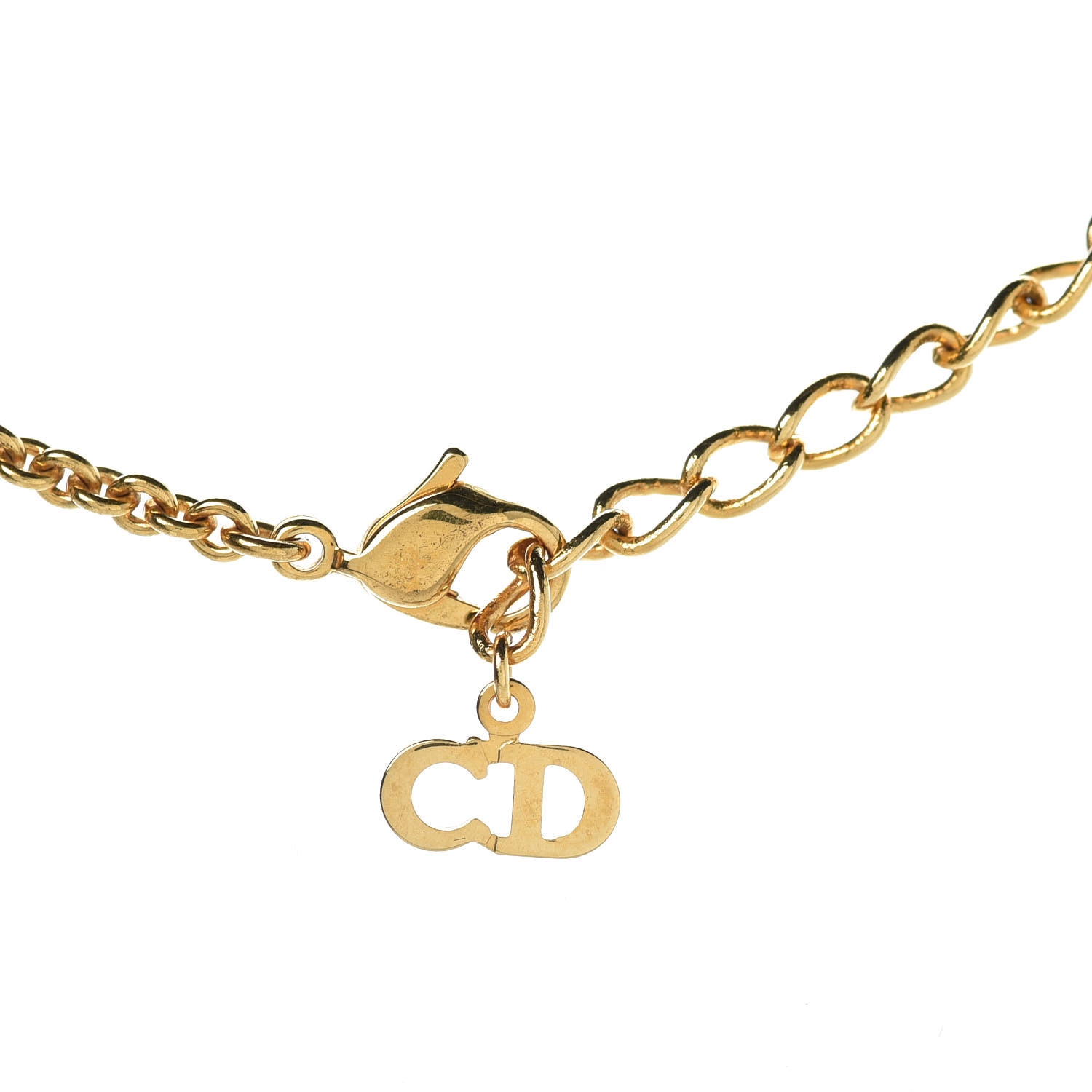 CHRISTIAN DIOR Metal Logo Necklace Gold 352266