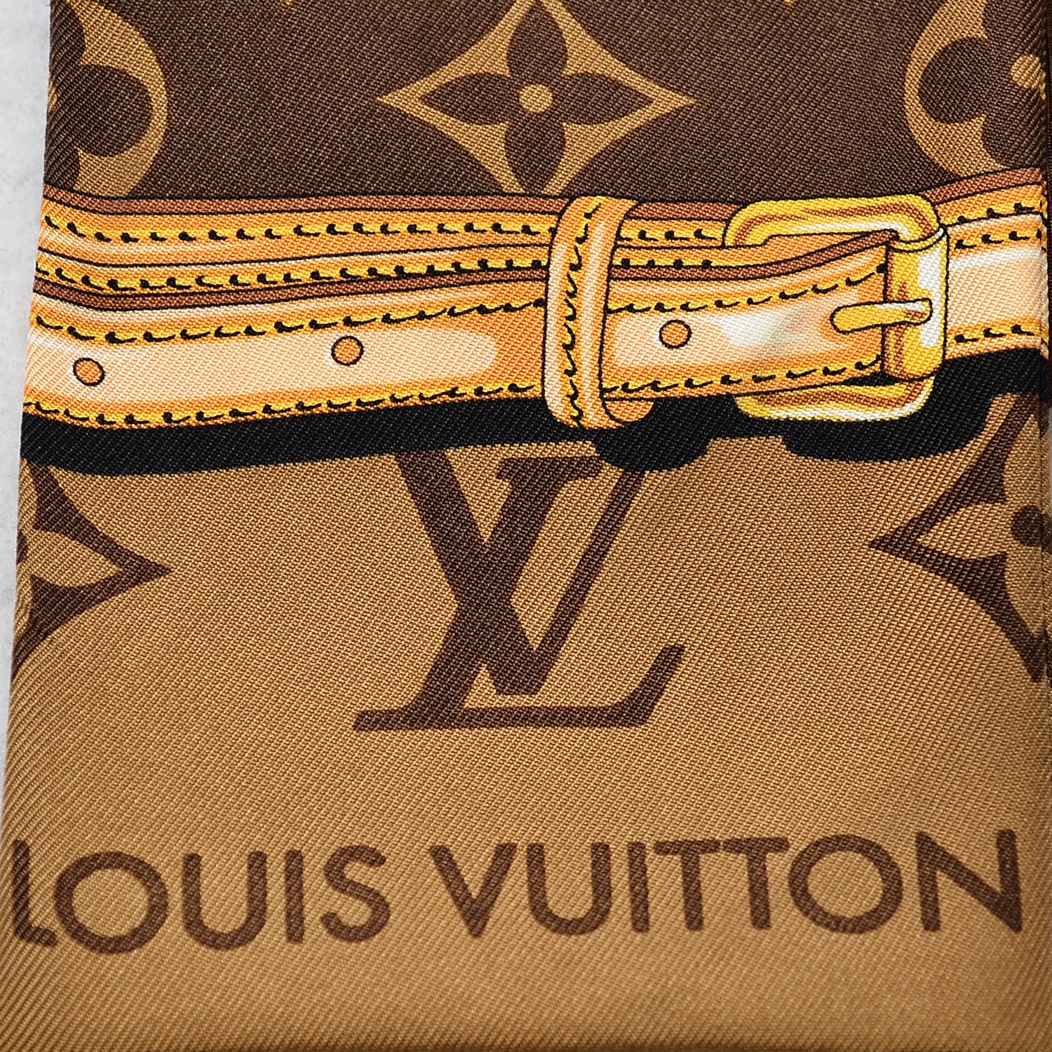 Naughtipidgins Nest - New Louis Vuitton Silk Bandeau Monogram Confidential  in Marron Brown. RRP £155 A beautiful silk twilly, printed with emblematic  Louis Vuitton details; leather straps, metal chains and padlocks on
