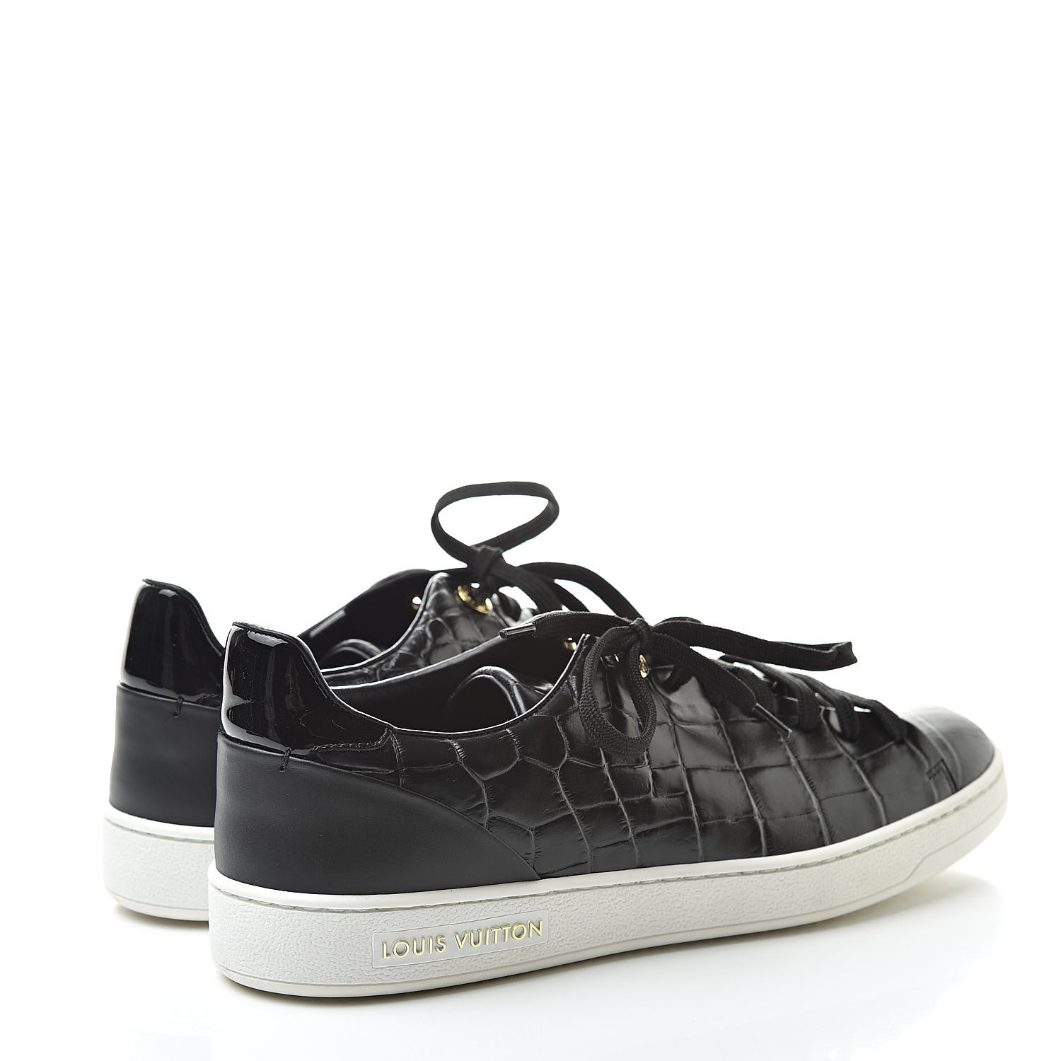 LOUIS VUITTON Mens Crocodile Embossed Calfskin Frontrow Sneakers 39 Black 526276