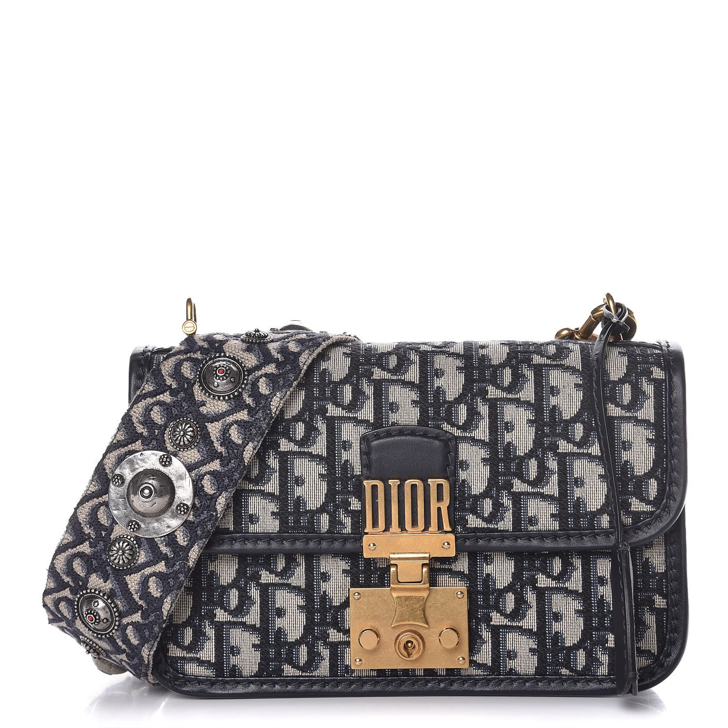 CHRISTIAN DIOR Oblique DiorAddict Small Flap Bag Navy Blue 328254