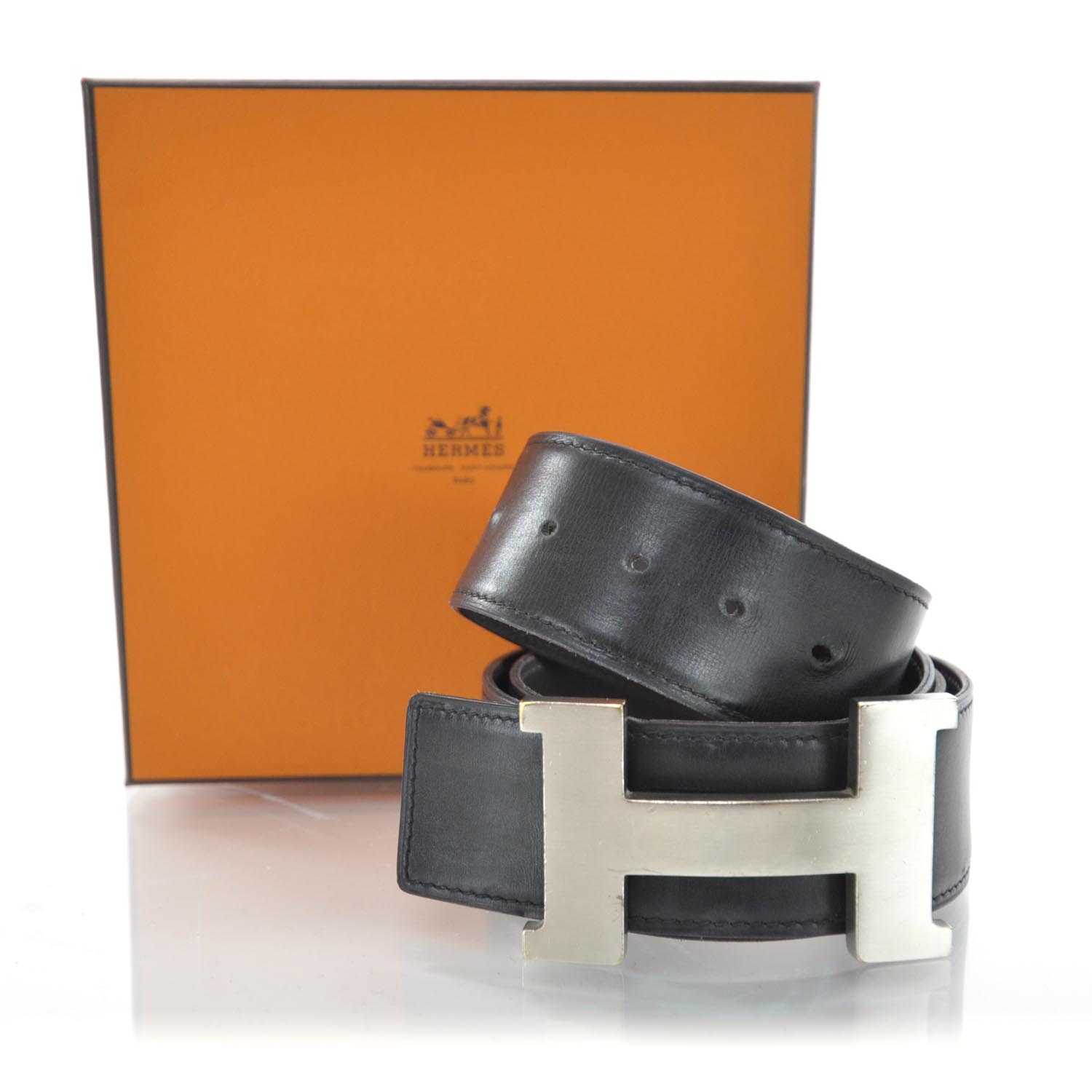 HERMES Leather Reversible H Belt 100 Mens 30983