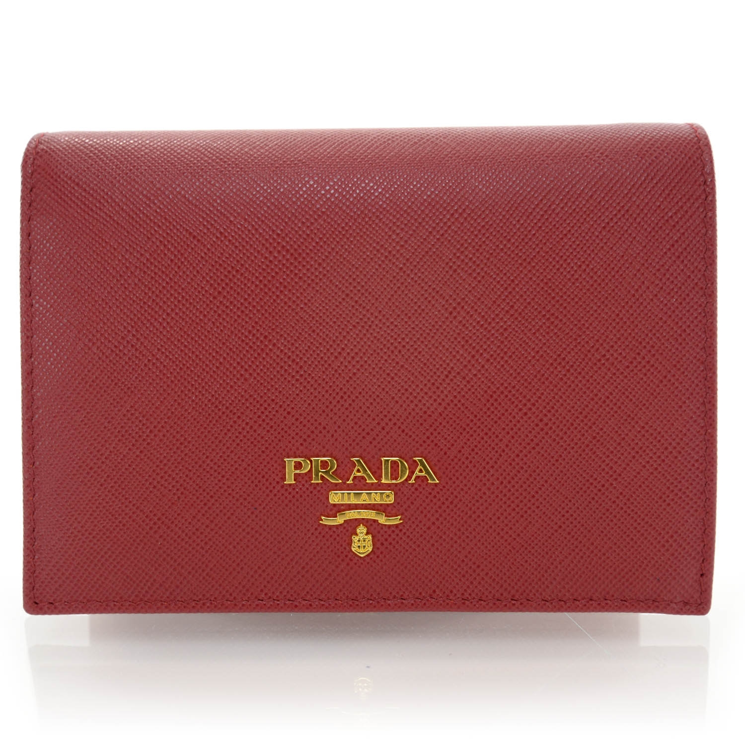PRADA Saffiano Metal Bi-Fold Wallet Fuoco 37624 | FASHIONPHILE