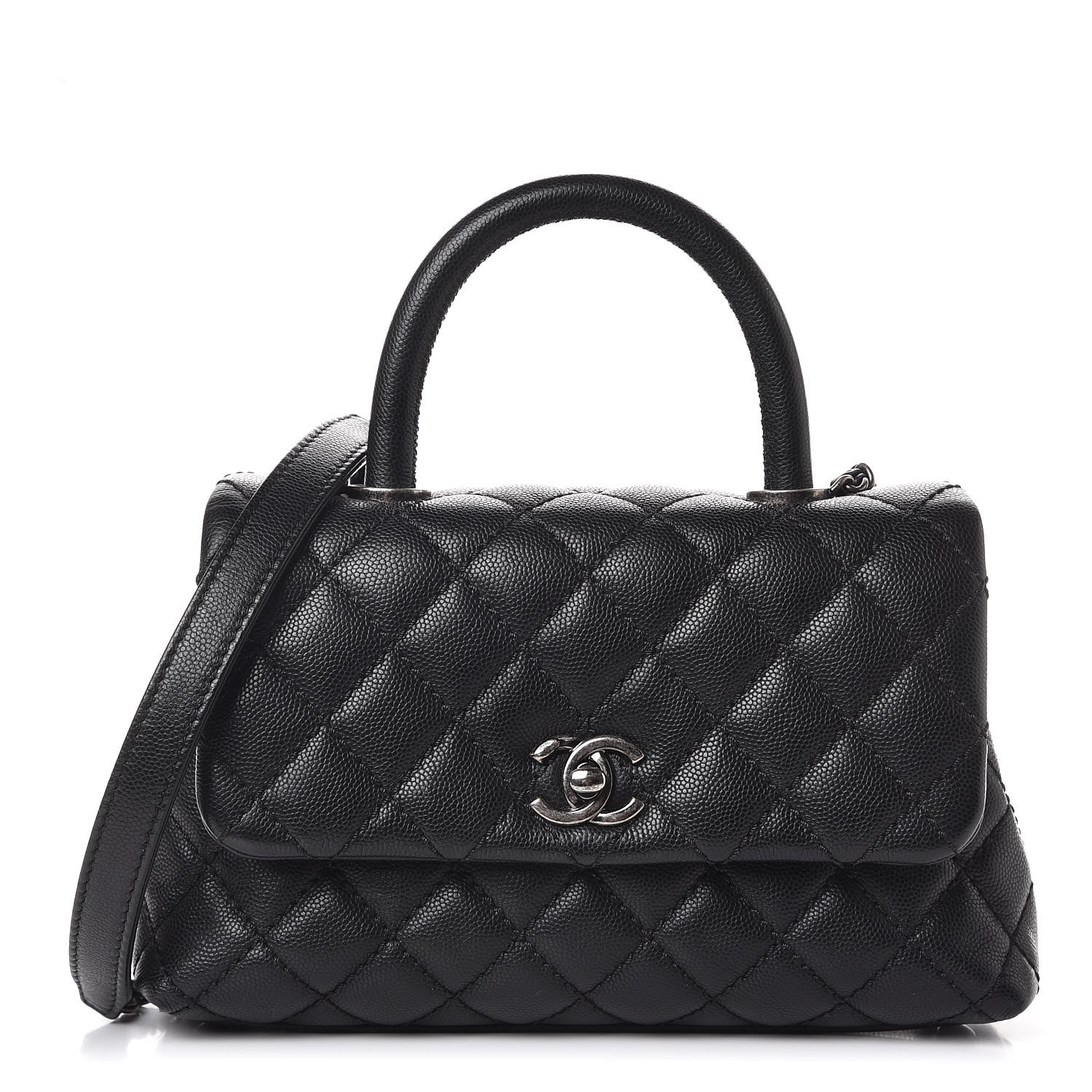 CHANEL Caviar Quilted Mini Coco Handle Flap Black 312845