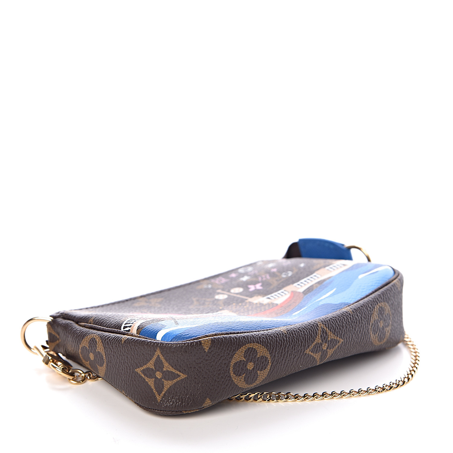 LOUIS VUITTON Monogram 2019 Christmas Animation Mini Venice Pochette Accessories Blue 475593