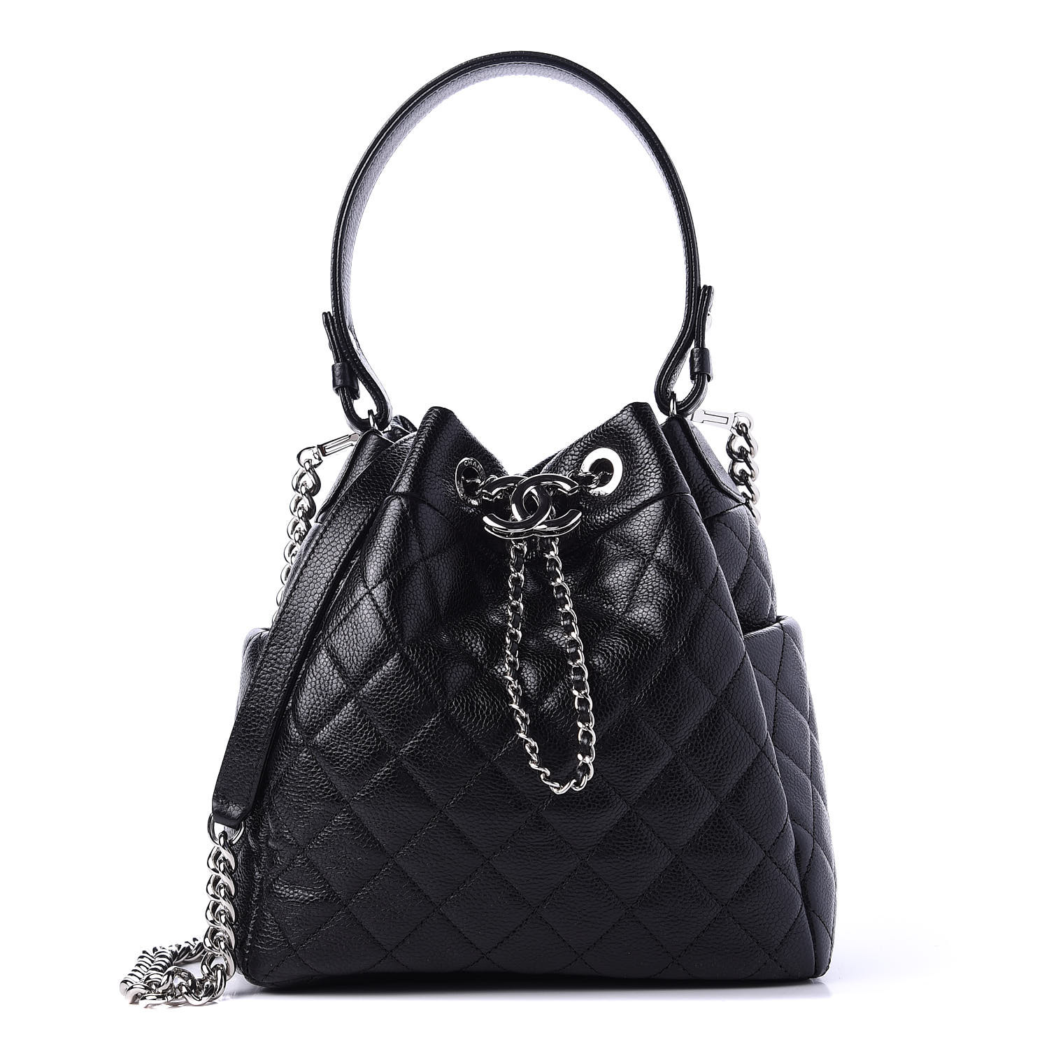 CHANEL Grained Calfskin Quilted Small Chain Bucket Bag Black 603192 ...